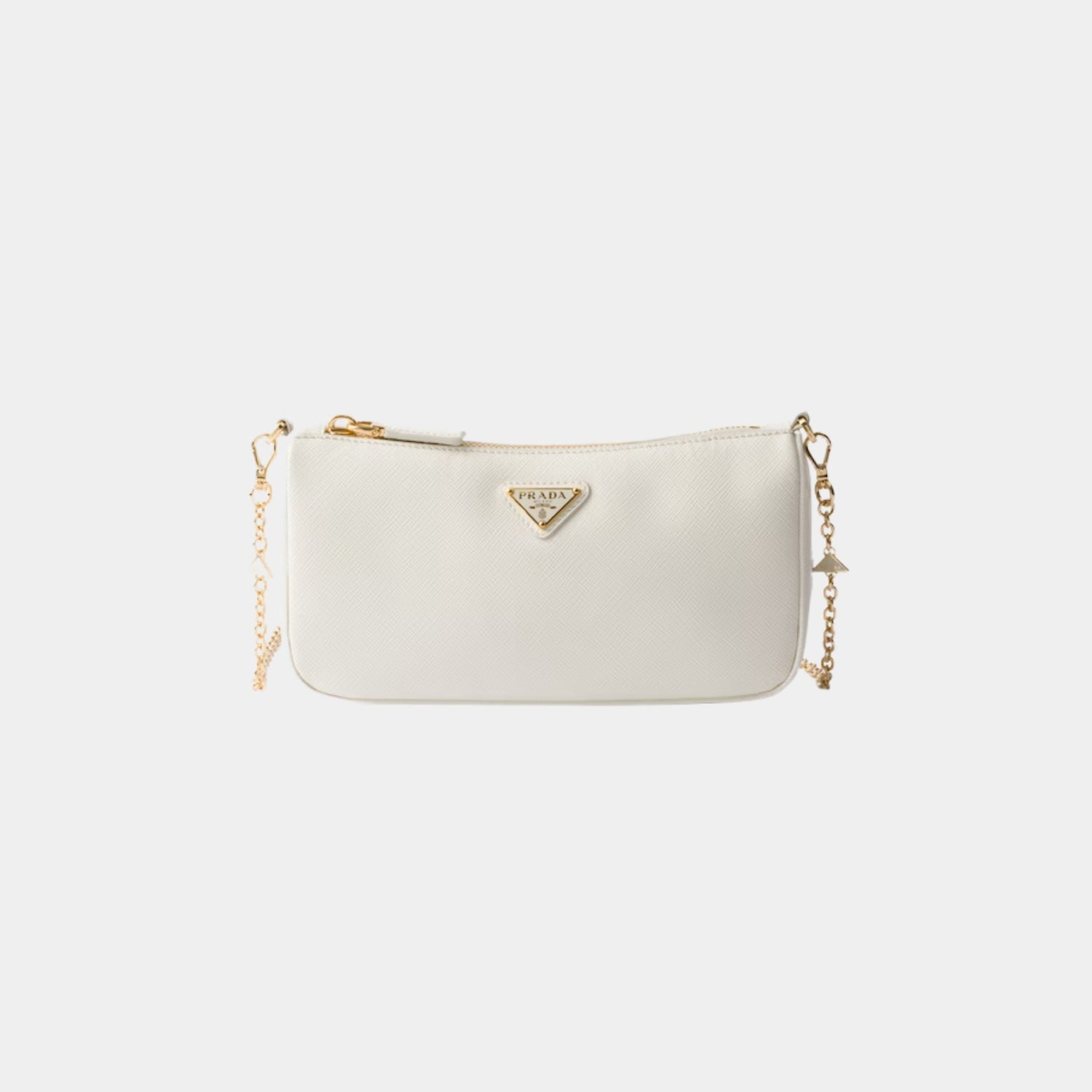 Prada Saffiano Leather Mini Bag With Chain Shoulder Strap, White, Front