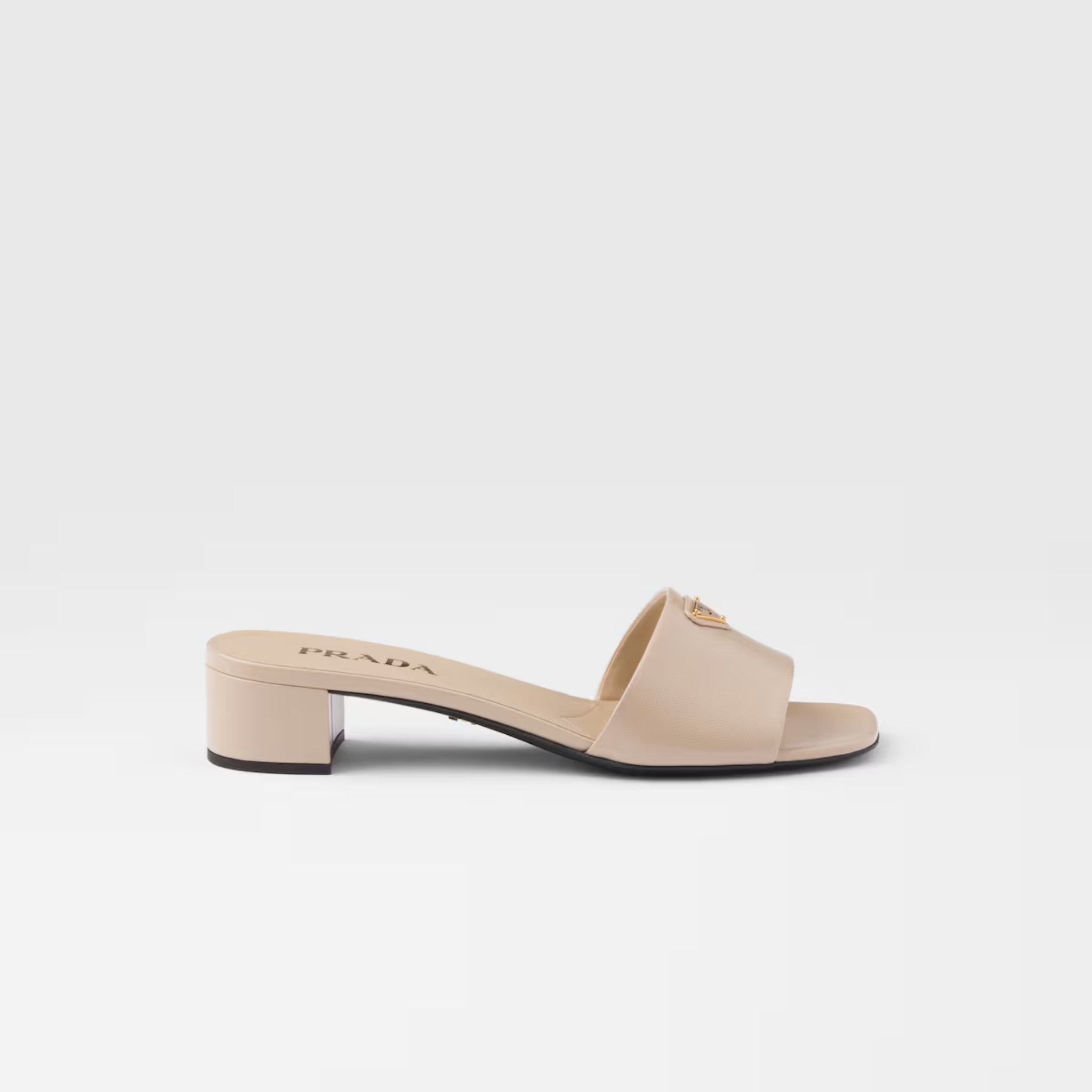 Prada Saffiano Patent Leather Sandals, Travertine Stone, Side