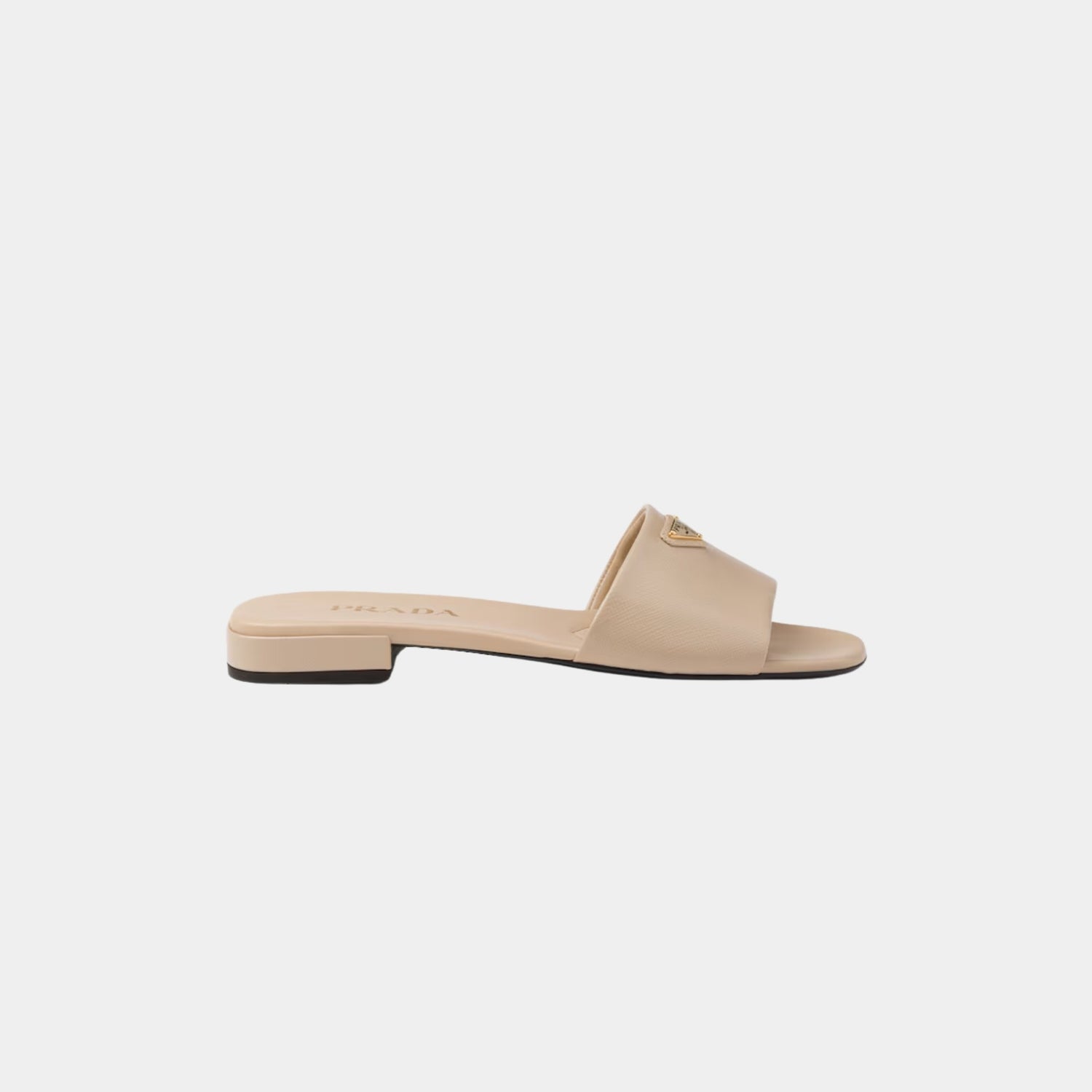 Prada Saffiano Patent Leather Slides, Travertine Stone, Side