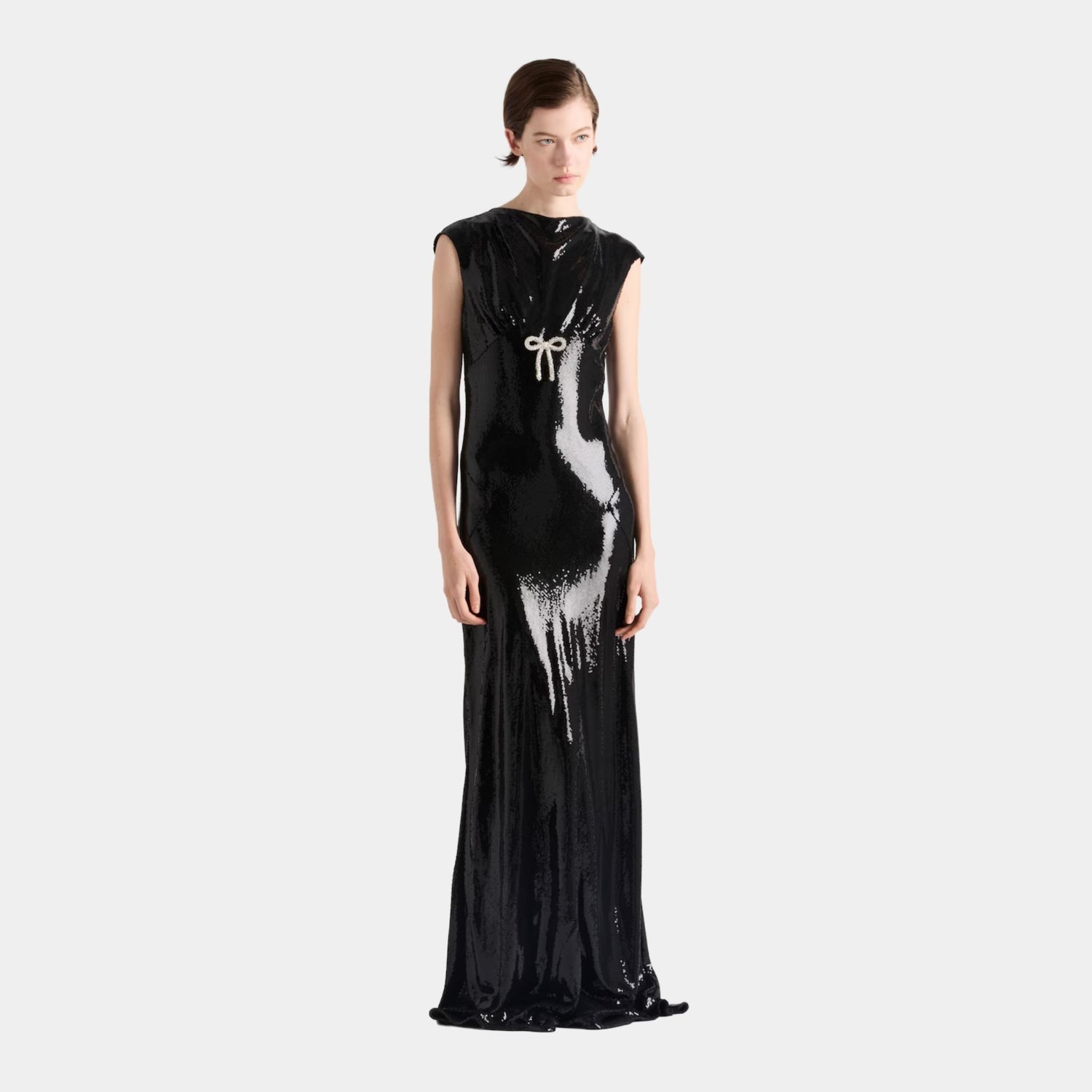 Prada Sequined Satin Jersey long Dress, Model, Front