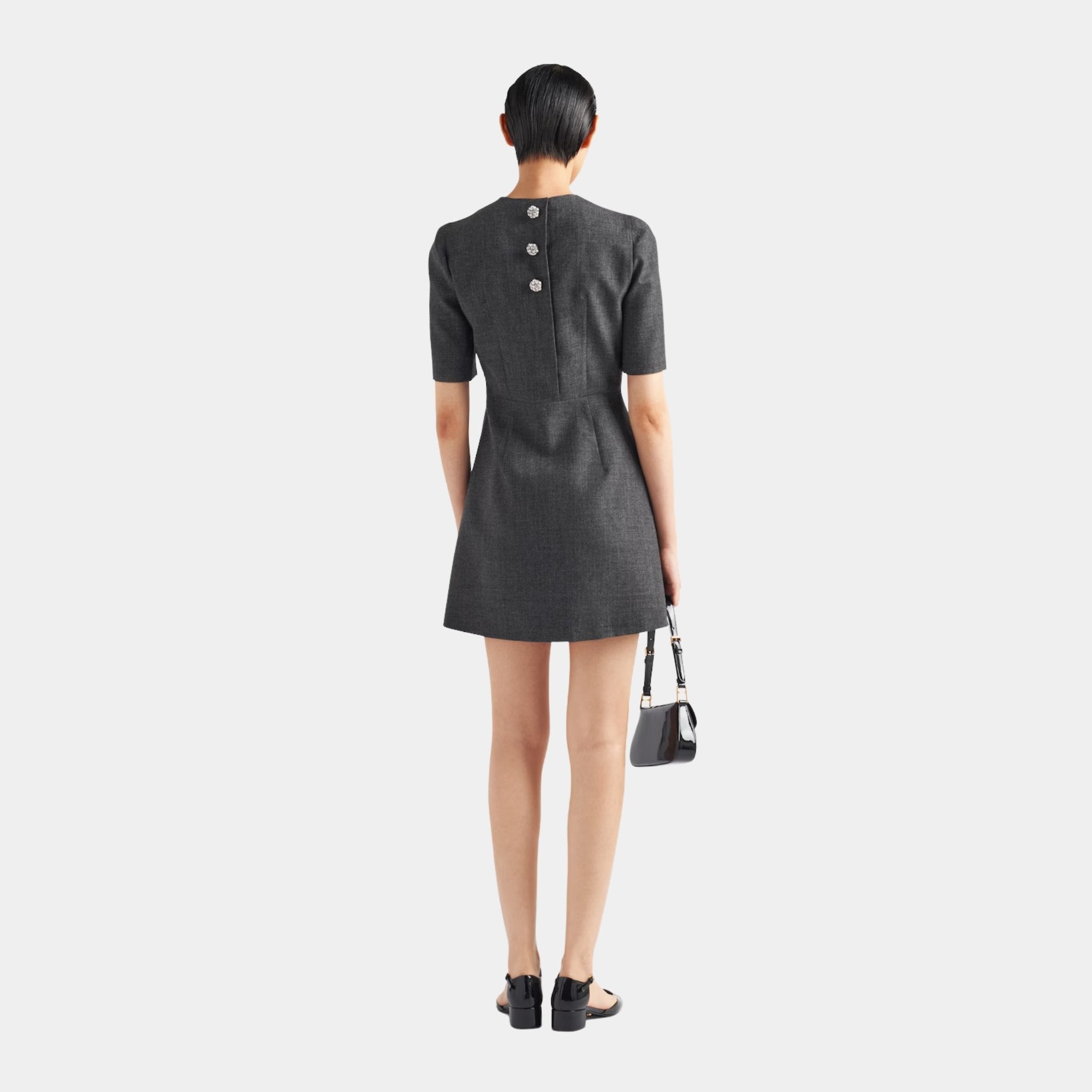 Prada Slate Gray Wool Mini-Dress, Model, Back