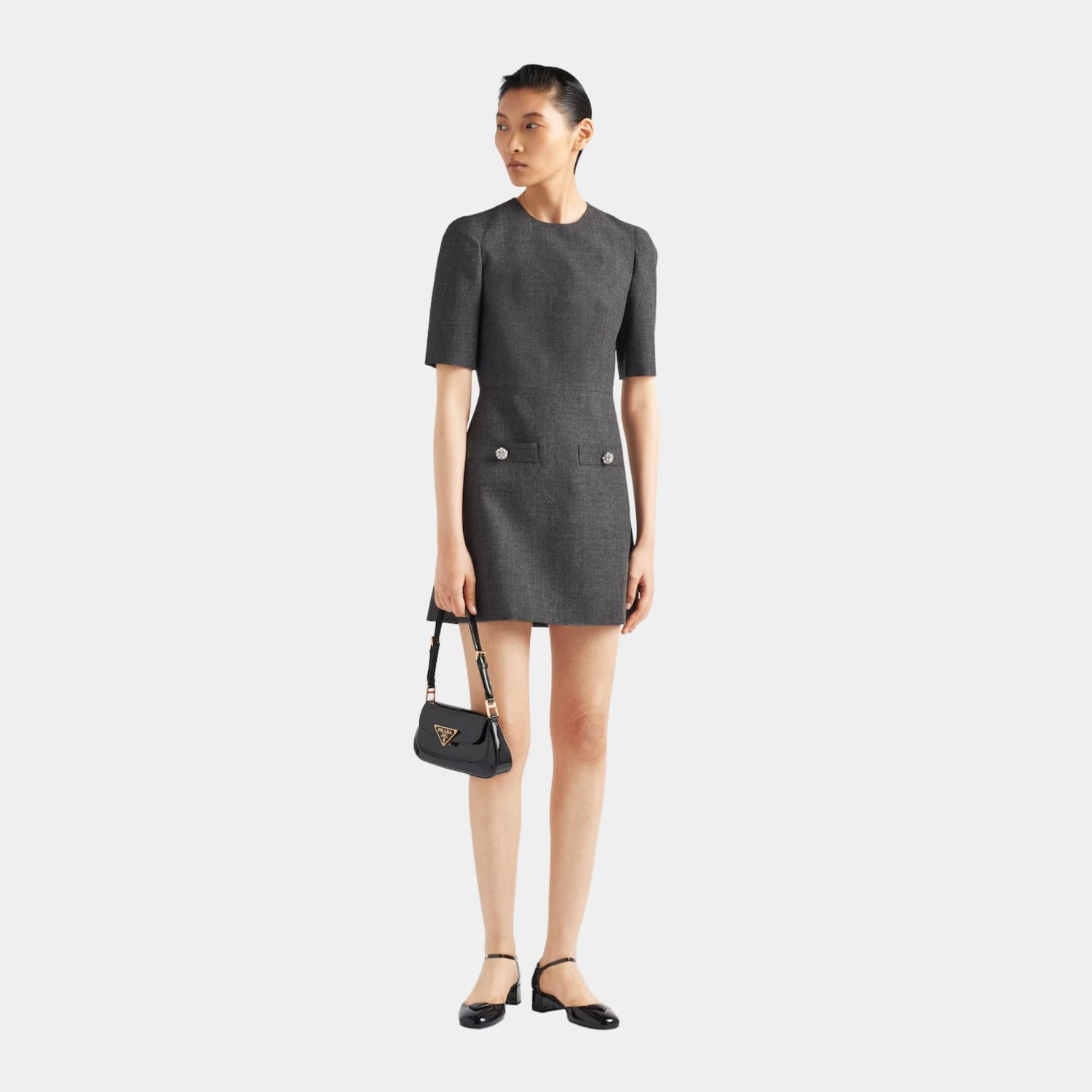 prada wool mini dress Prada Virgin Wool Mini Dress - Grey Dresses, Clothing - PRA799482