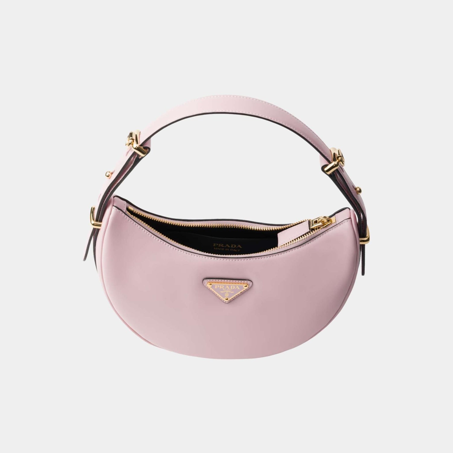 Prada Small Arque Leather Shoulder Bag, Alabaster, Open