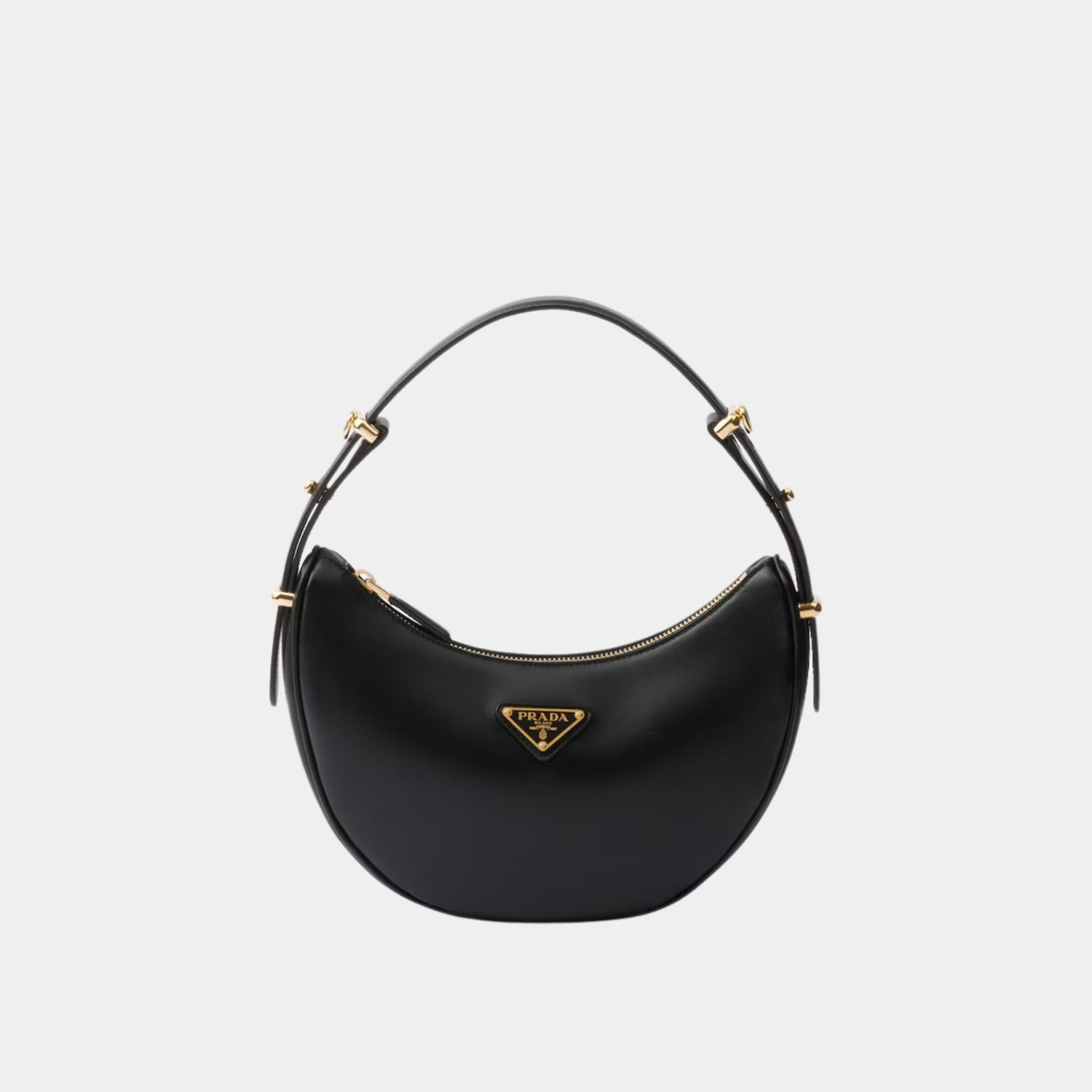 Prada Small Arque Leather Shoulder Bag, Black, Front