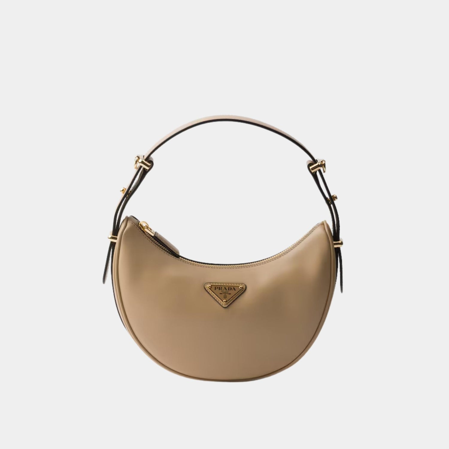 Prada Small Arque Leather Shoulder Bag, Sand, Front