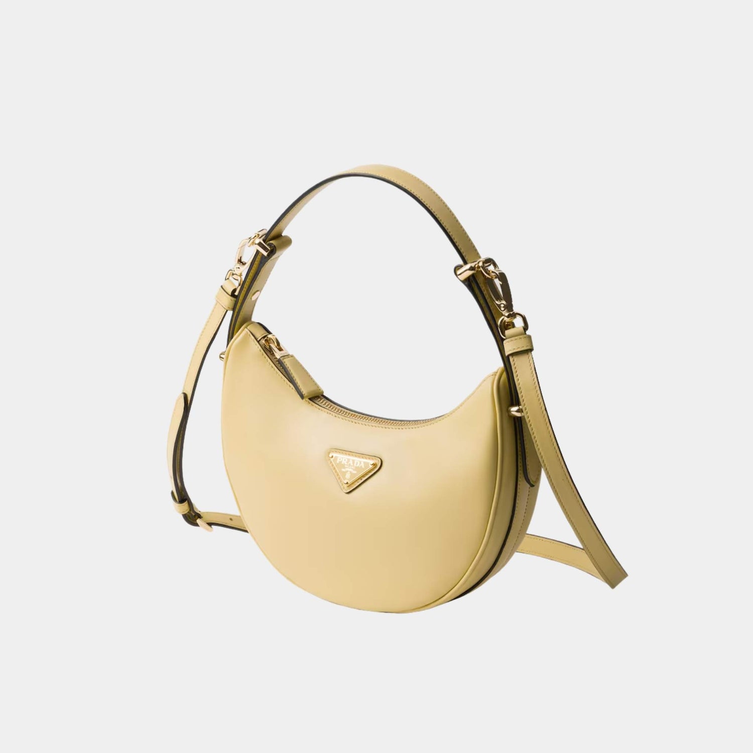 Prada Small Arque Leather Shoulder Bag, Vanilla, Side