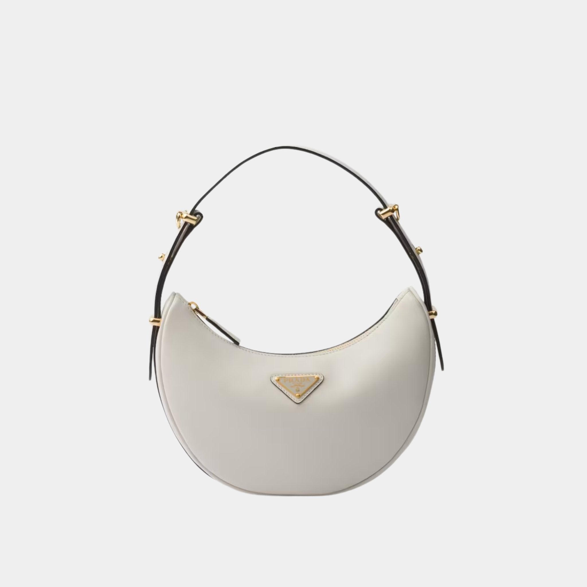 Prada Small Arque Leather Shoulder Bag, White, Front