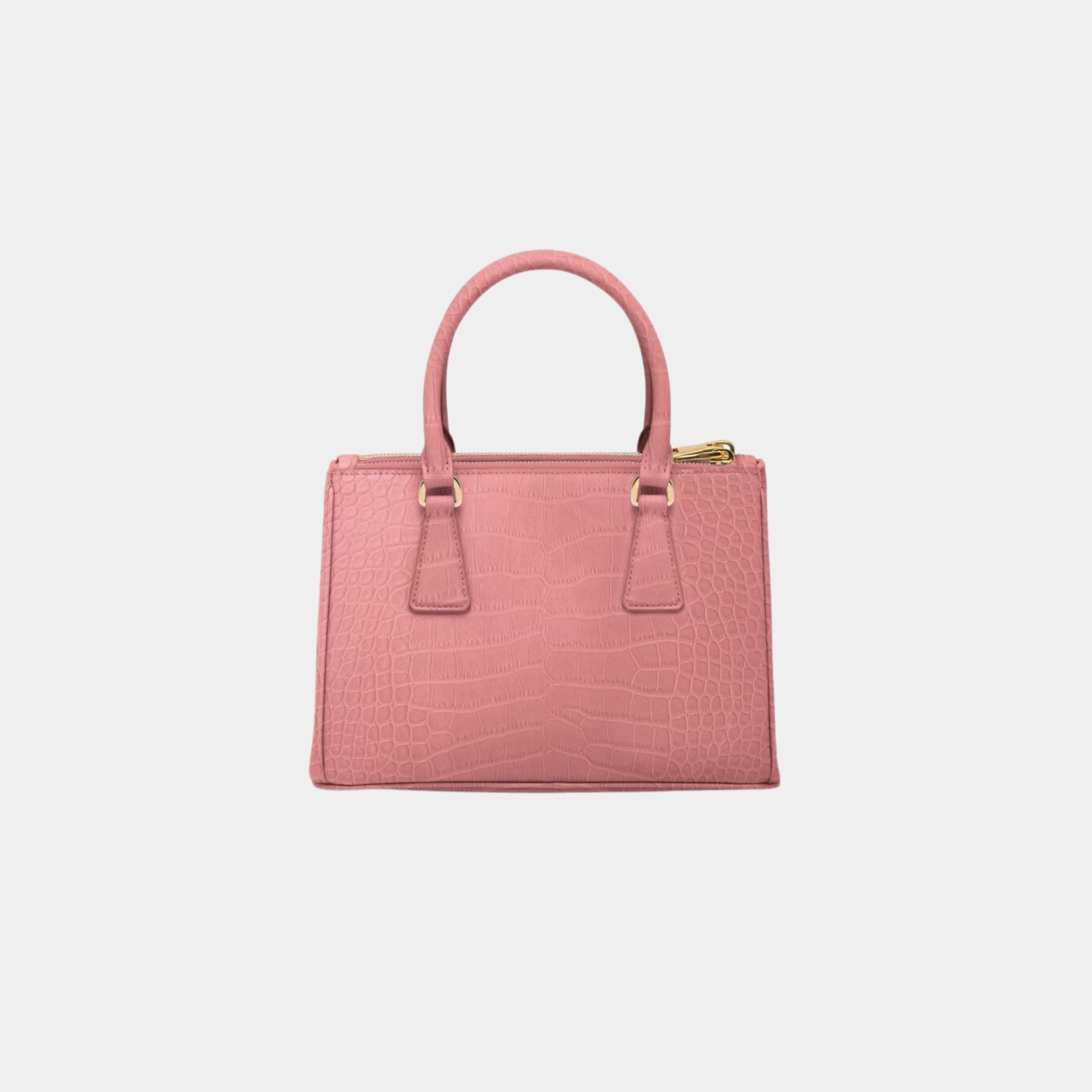 Prada Small Galleria Crocodile Leather Bag, Petal Pink, Back