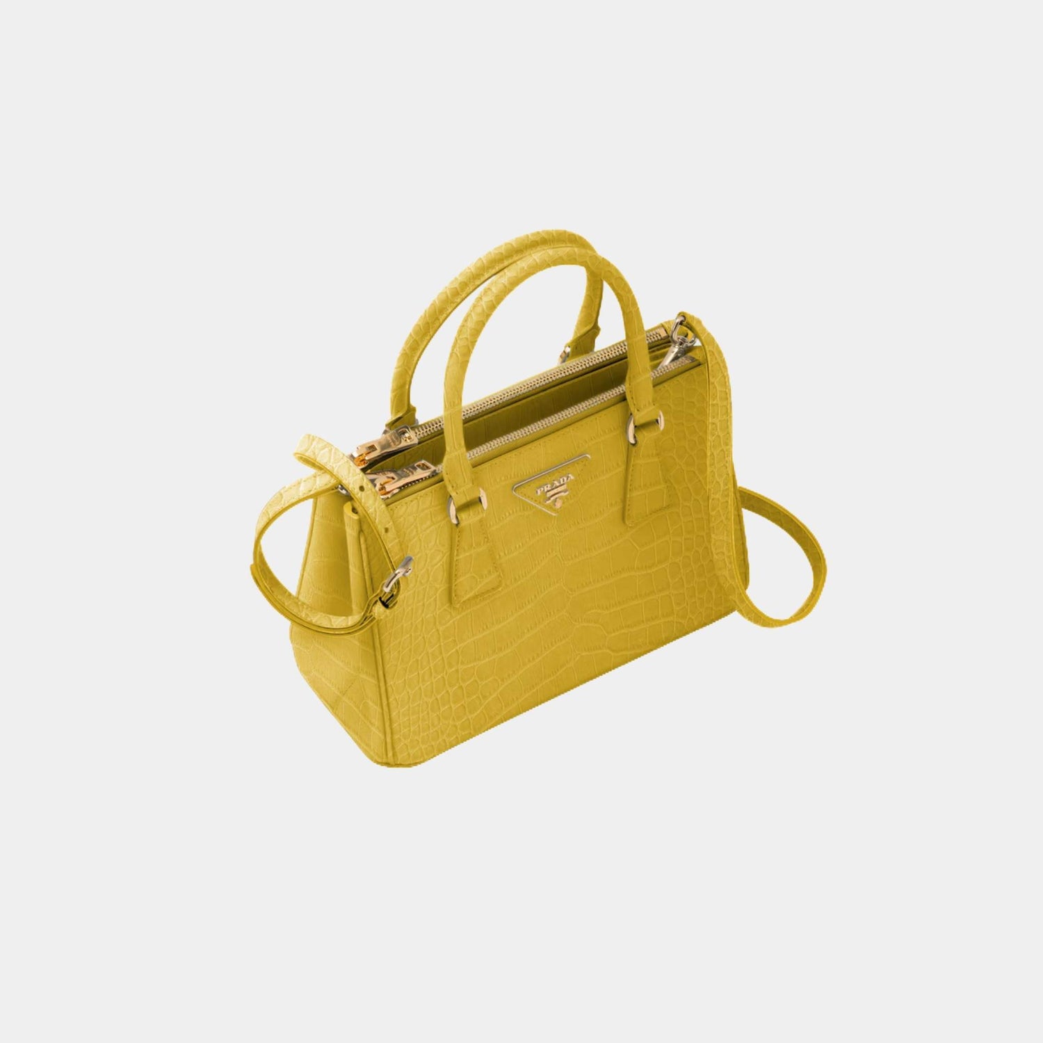 Prada Small Galleria Crocodile Leather Bag, Sunny Yellow, Top