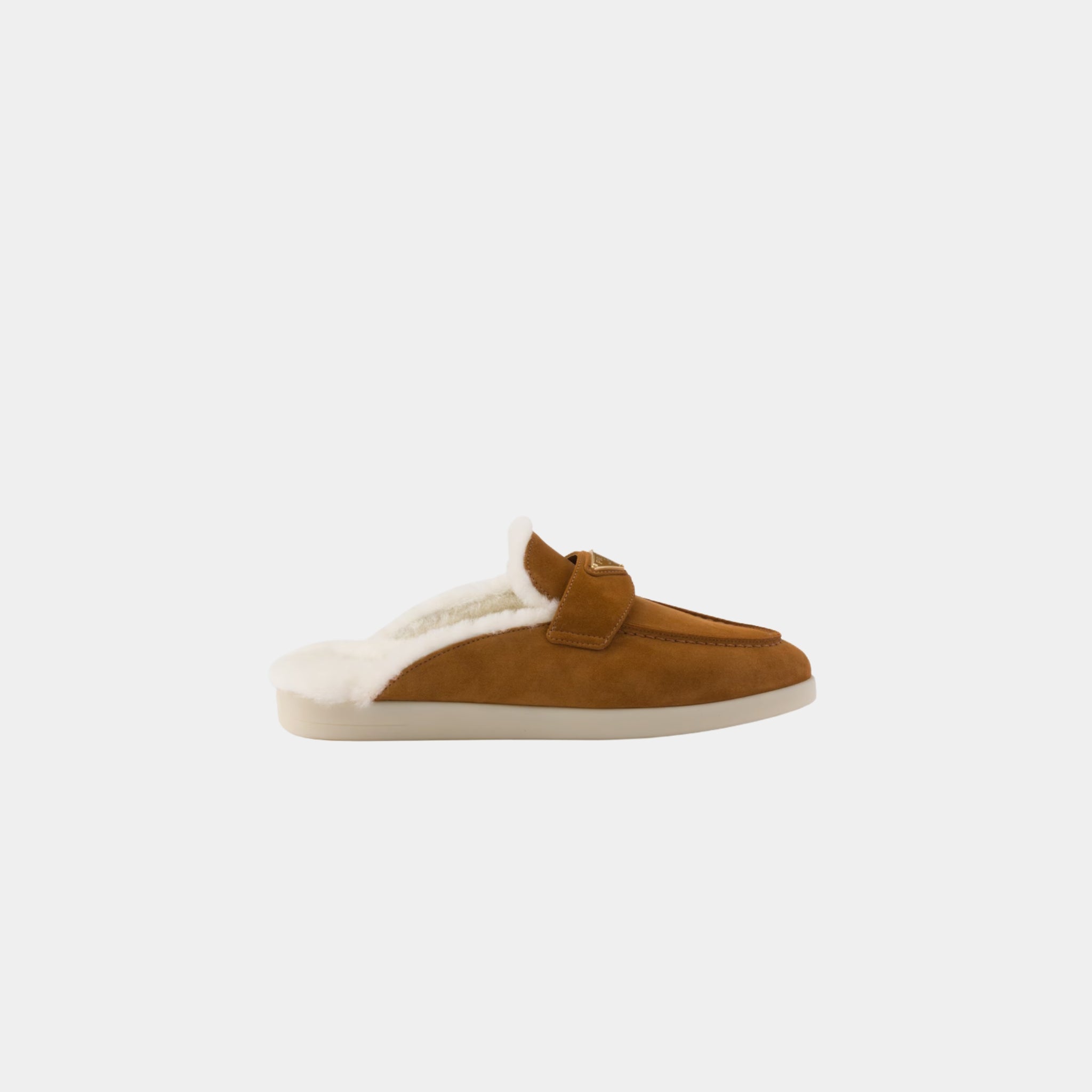 Suede And Shearling Slippers, Cognac, Side