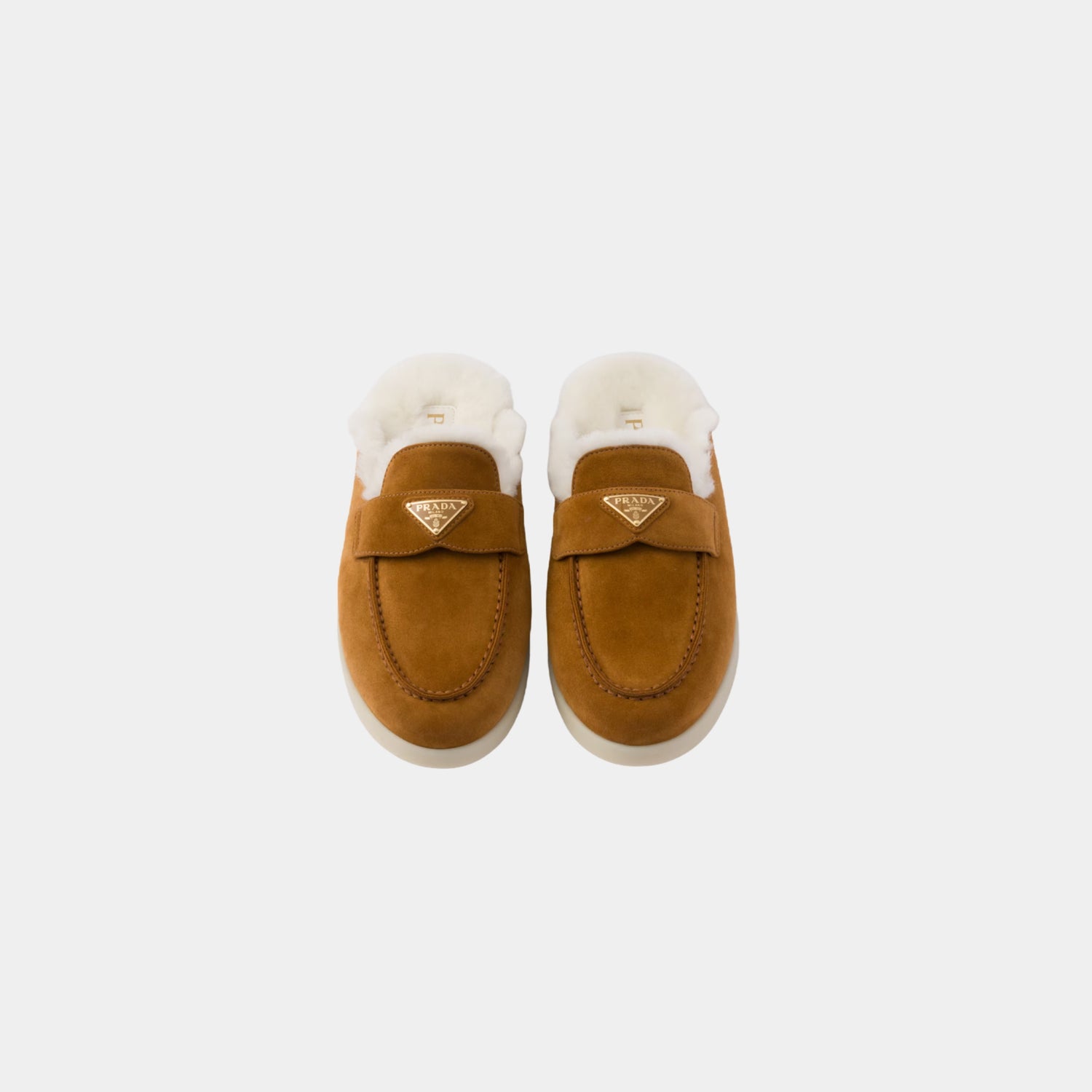 Suede And Shearling Slippers, Cognac, Top