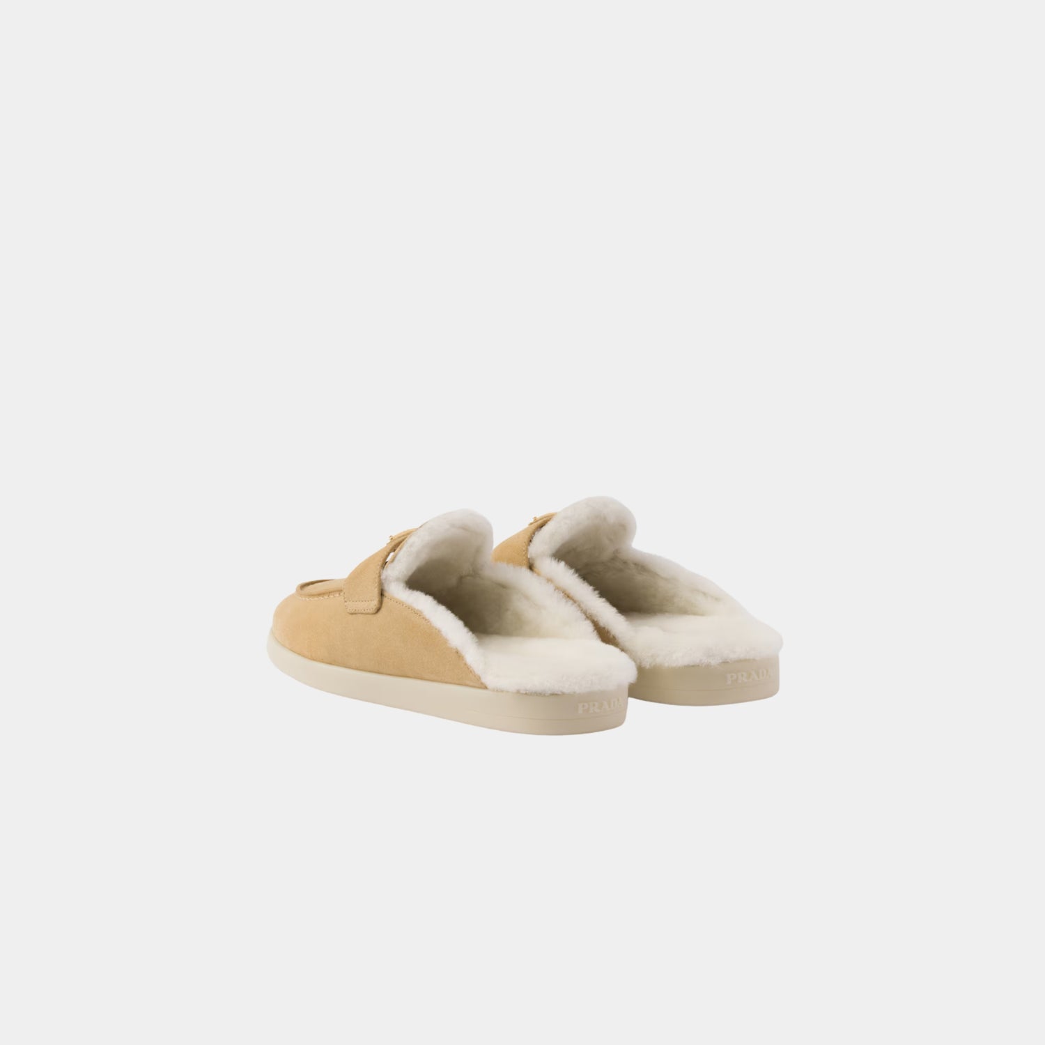 Suede And Shearling Slippers, Ecru, Back