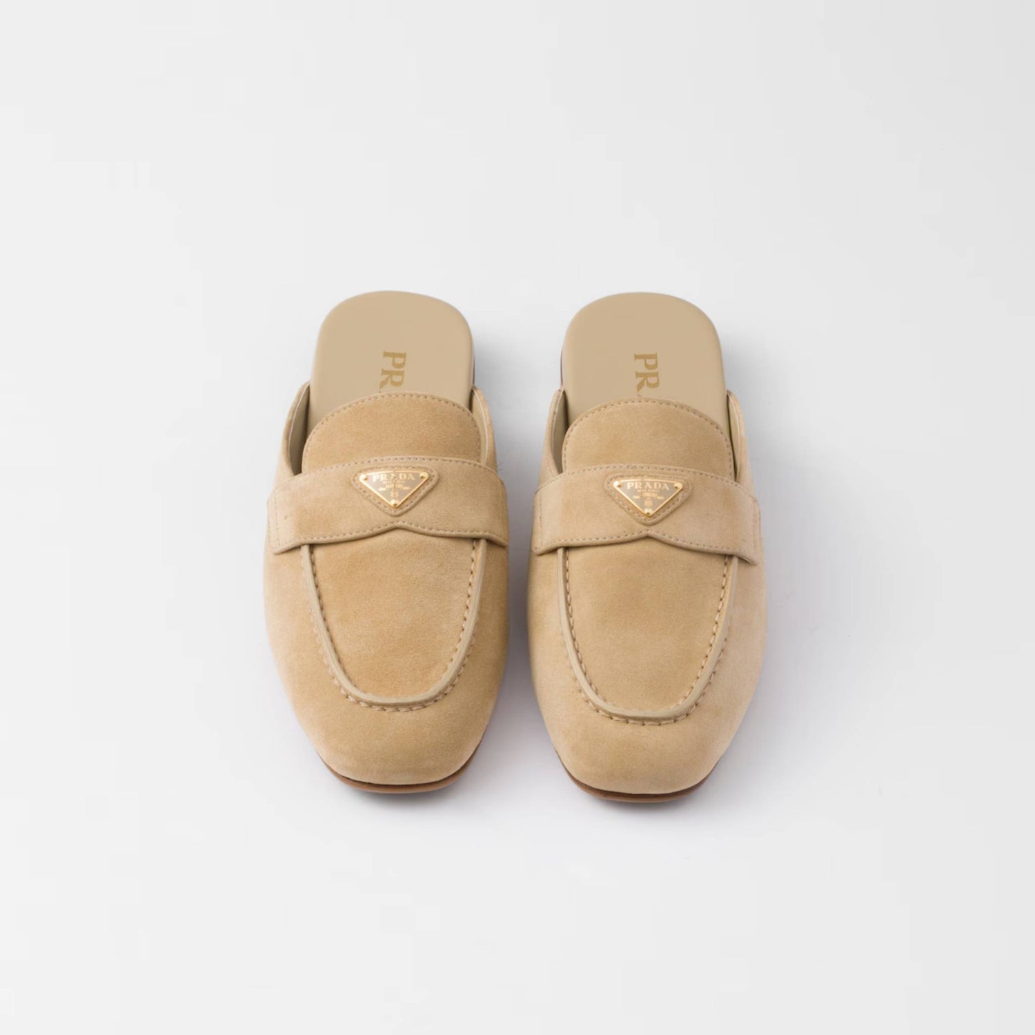 Prada Suede Slippers, Ecru, Front