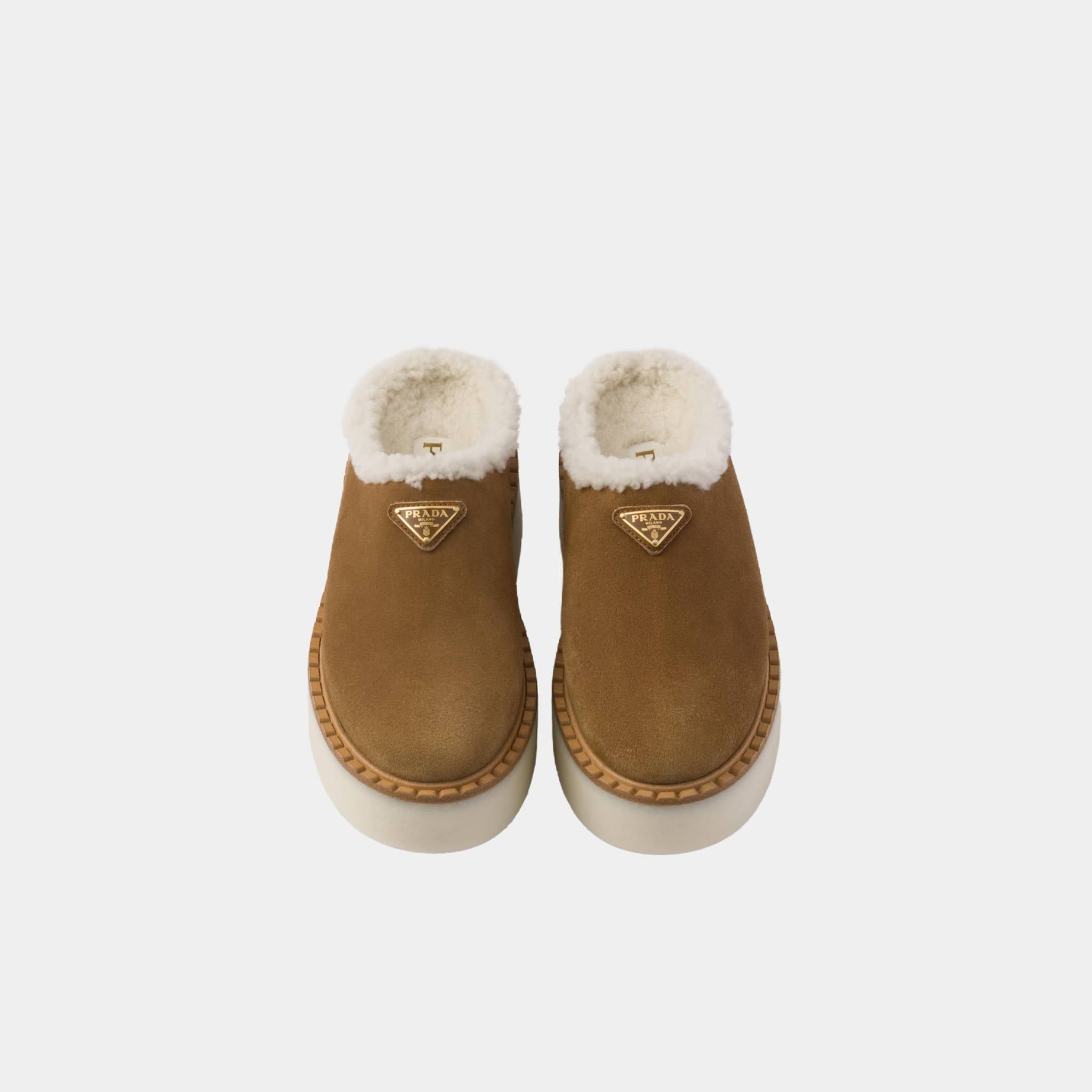 Prada Suede Slippers With Flatform Sole, Top