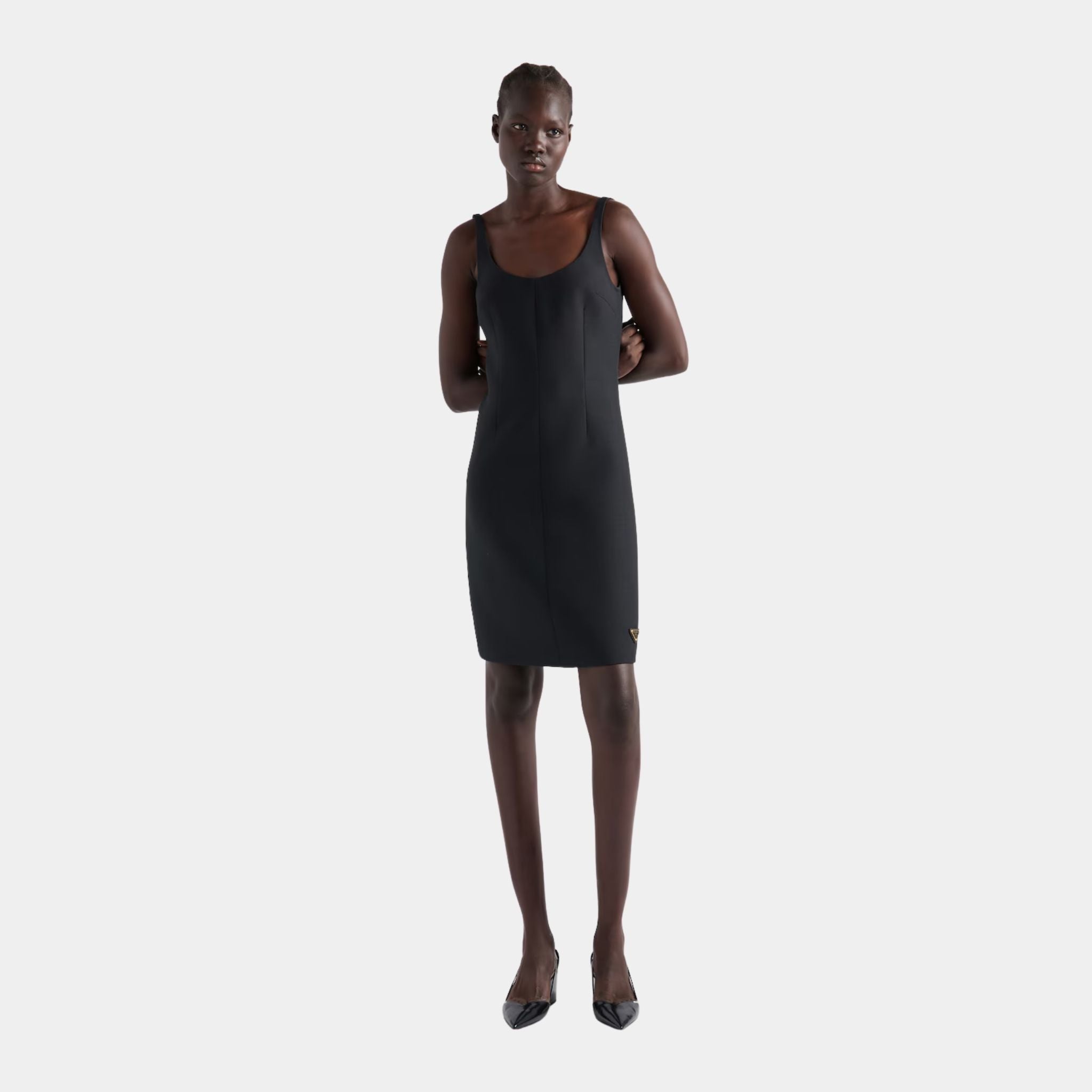 Prada Tricotine Black Sheath Mini-Dress, Model, Front