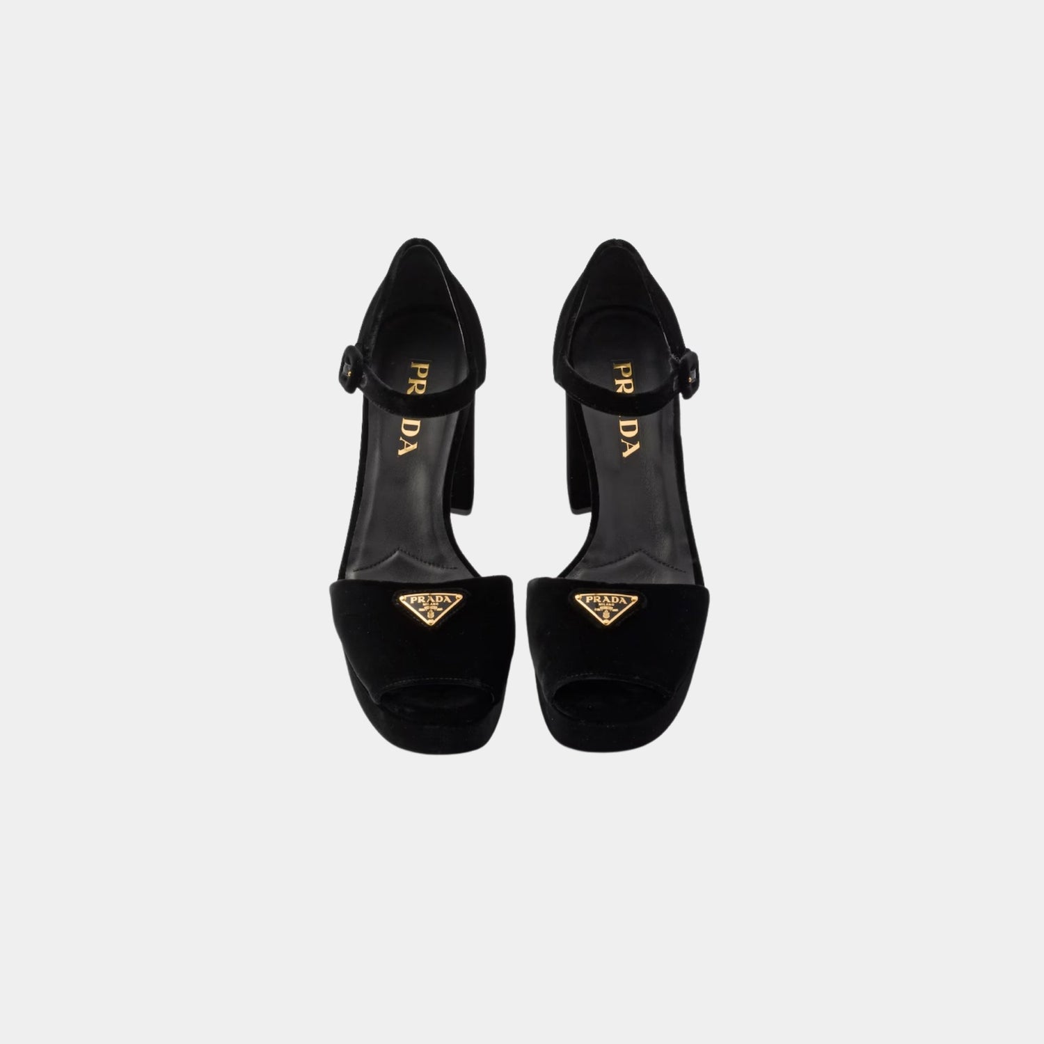 Prada Velvet Platform Sandals, Black, Front