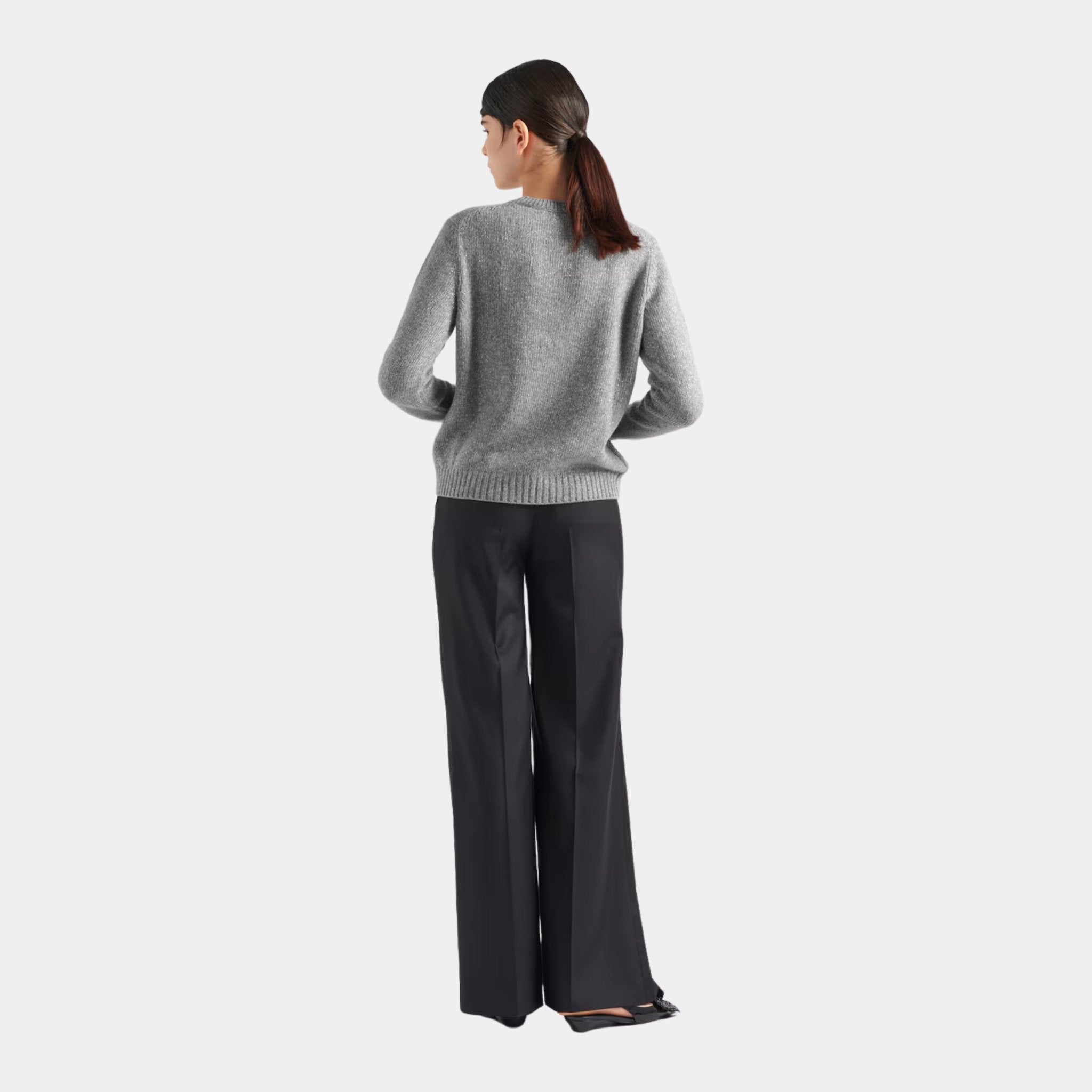 Prada Wool Cashmere and Lamé Crew-neck Sweater, Model, Back