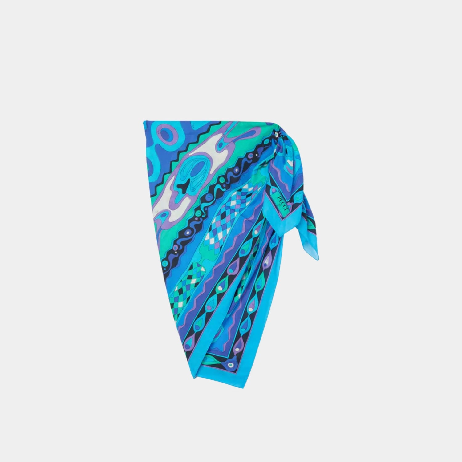 Pucci Angoli Print Cotton Sarong, Turquoise, Front