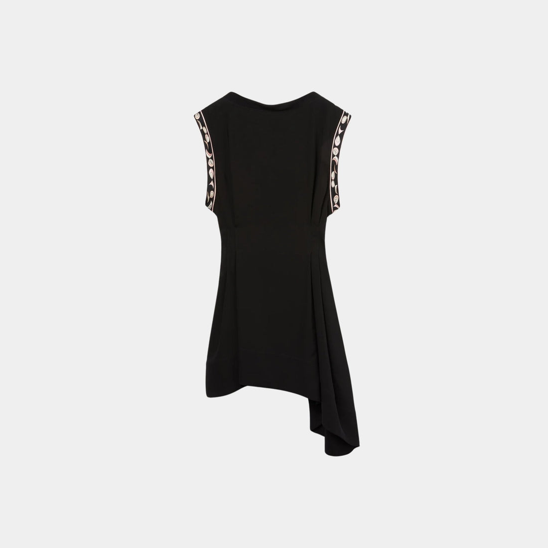 Pucci Asymmetrical Dress With Printed Broad Sleeves, Black, Front
