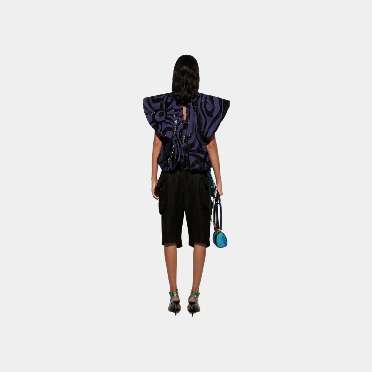 Pucci Cargo Knee-Length Viscose Pants, Black, Back