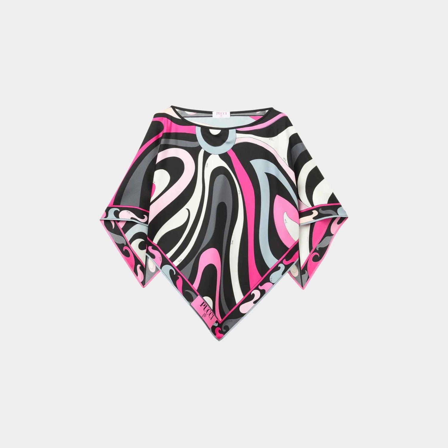 Pucci Marmo And Pesci Prints Kaftan Silk Blouse, Black, Fuchsia, Front
