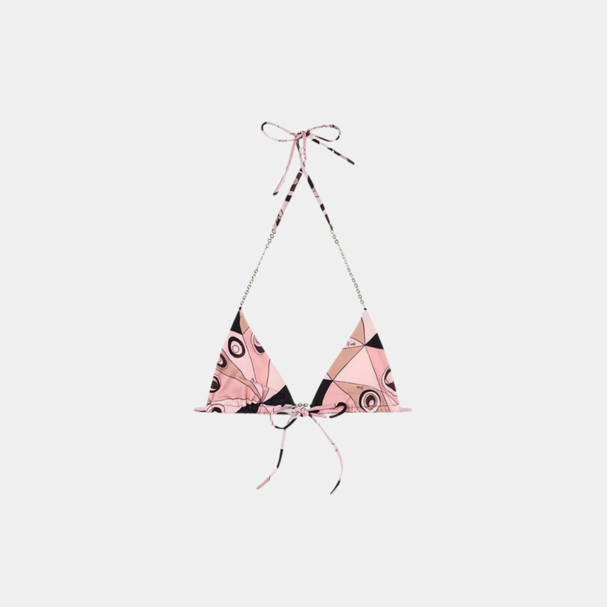 Pucci Occhi Print Triangle Bikini Top, Nude, Front