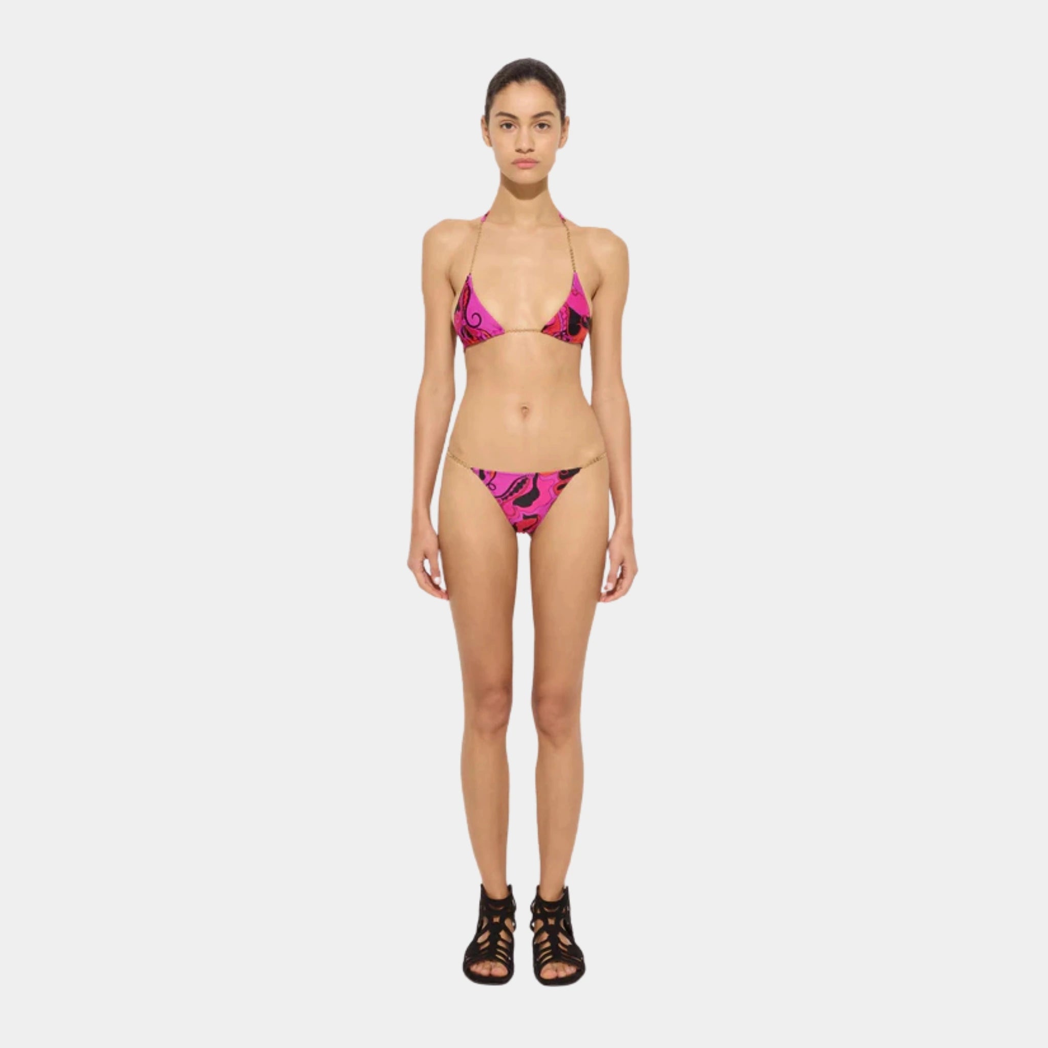 Pucci Orchidee Print Bikini Bottom, Fuchsia, Model, Front