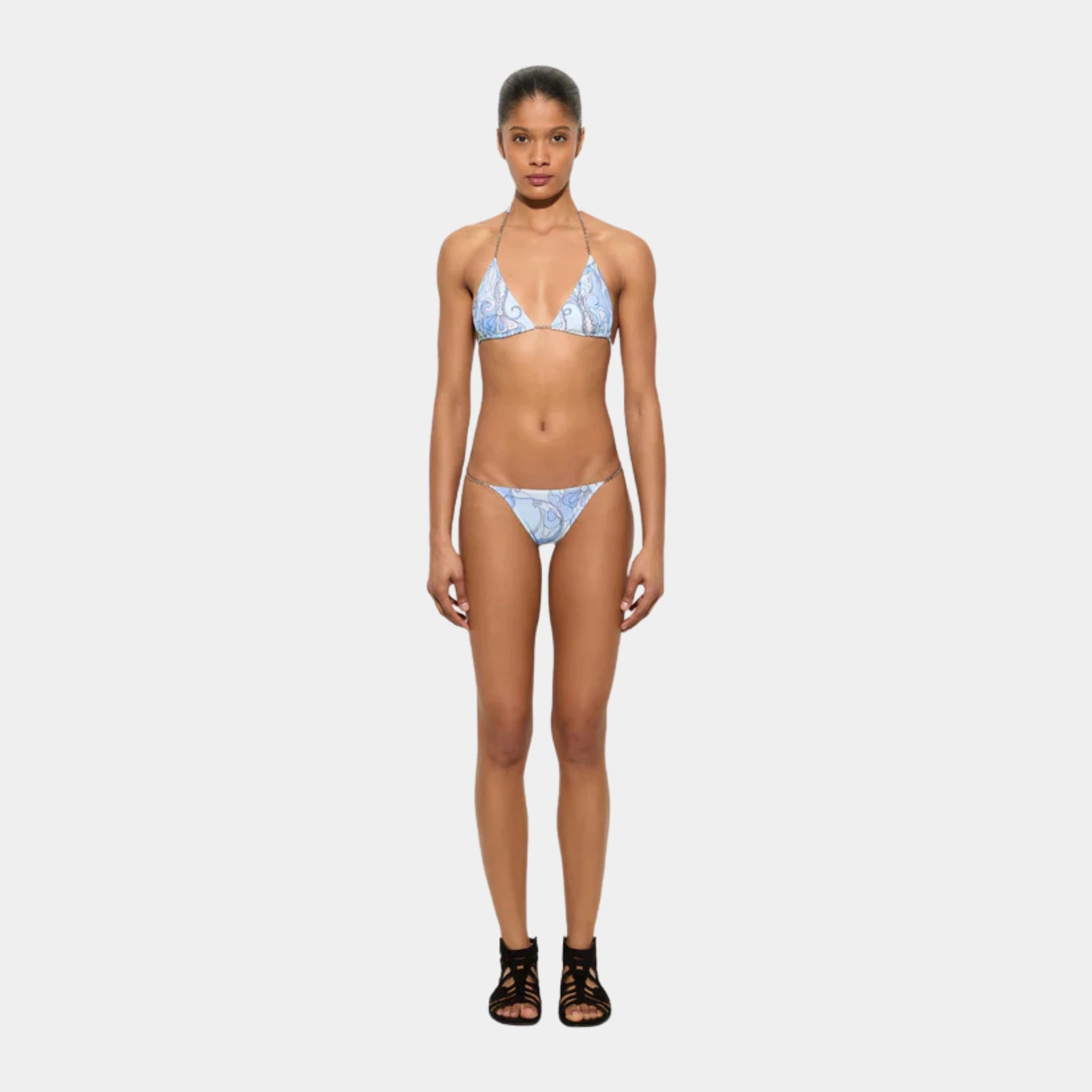 Pucci Orchidee Print Bikini Bottom, Pale Blue, Model, Front