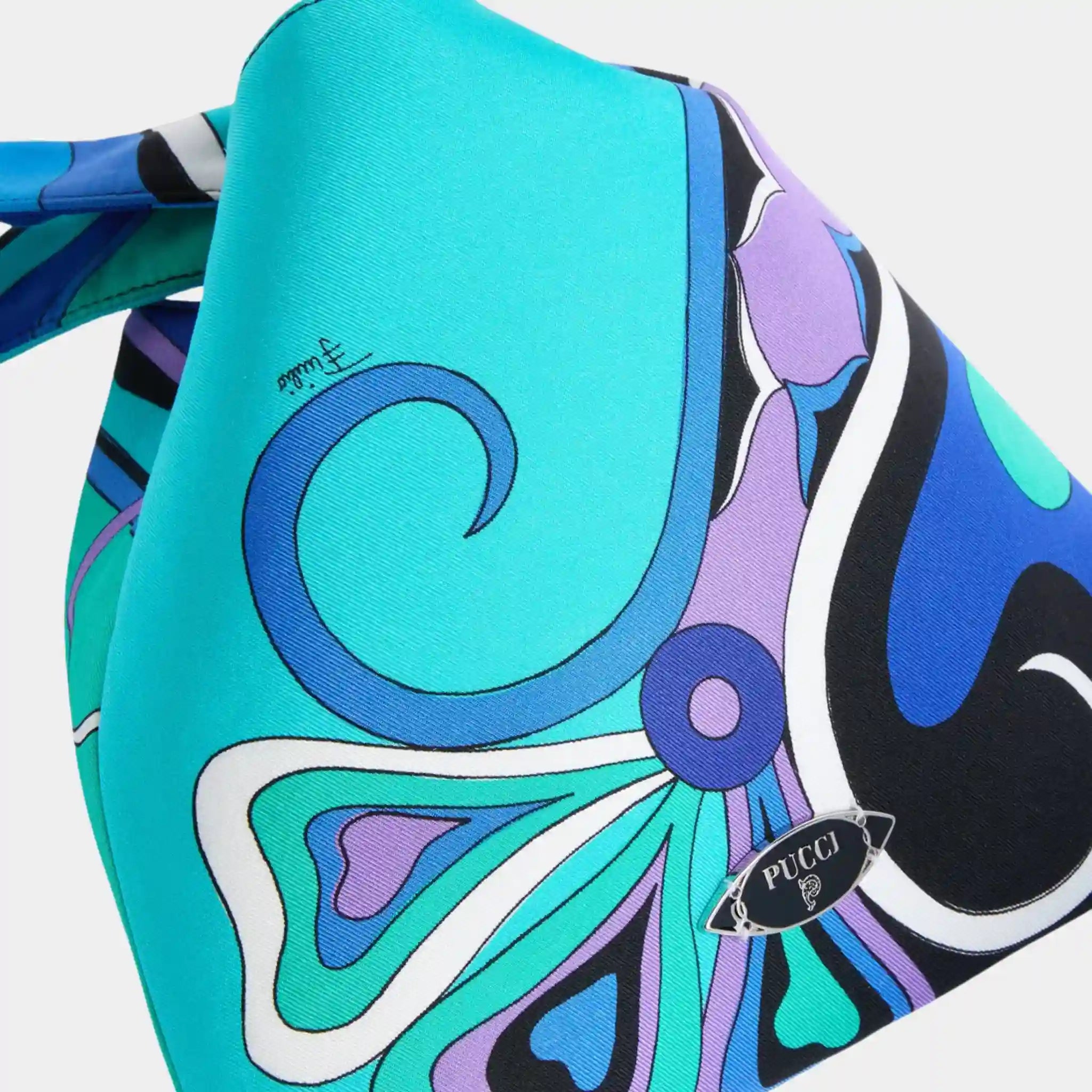 Pucci Orchidee Print Emilio Silk Bag, Turquoise, Close
