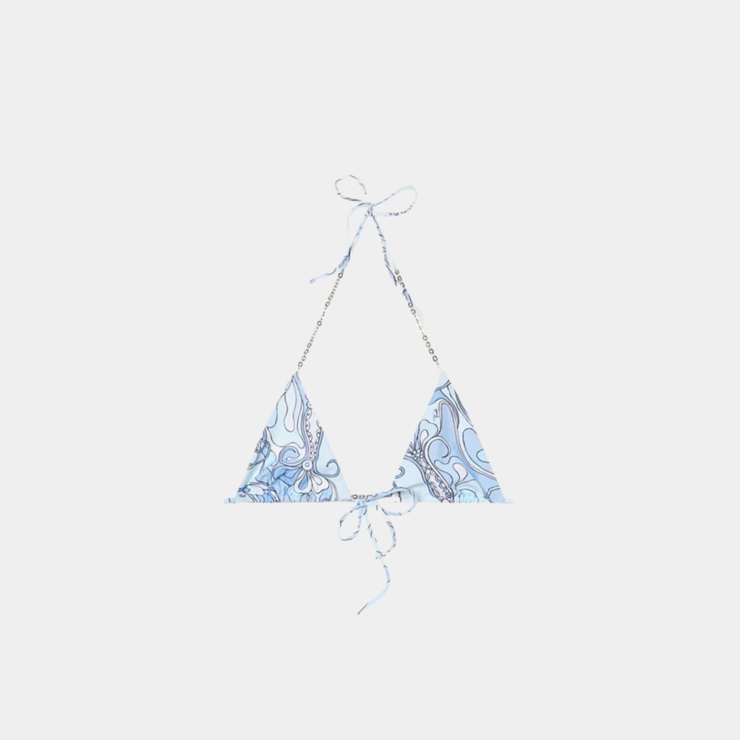 Pucci Orchidee Print Triangle Bikini Top, Pale Blue, Front