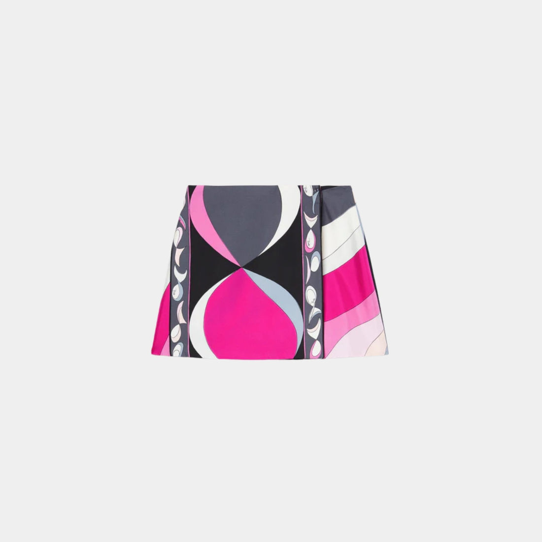 Pucci Pesci Print Silk Twill Miniskirt, Black, Fuchsia, Front