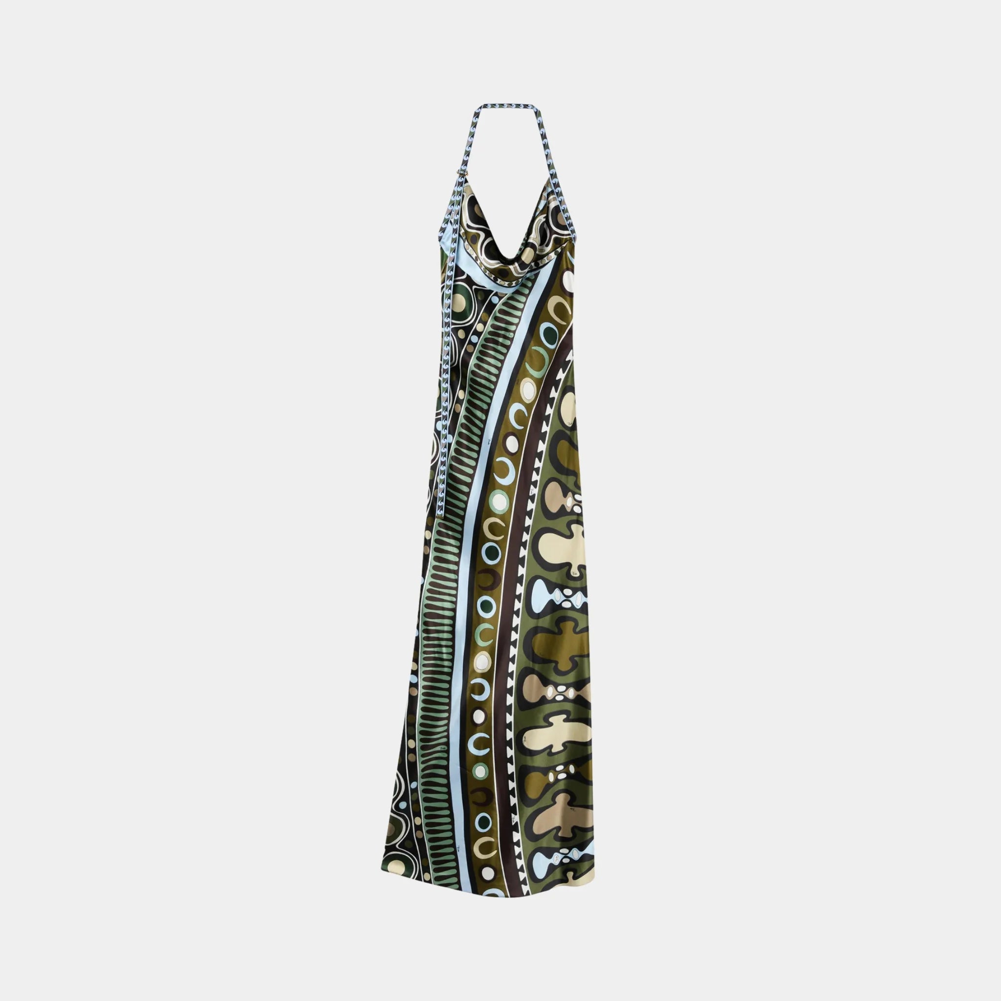 Pucci Soleil Print Satin Dress, Khaki Blue, Front