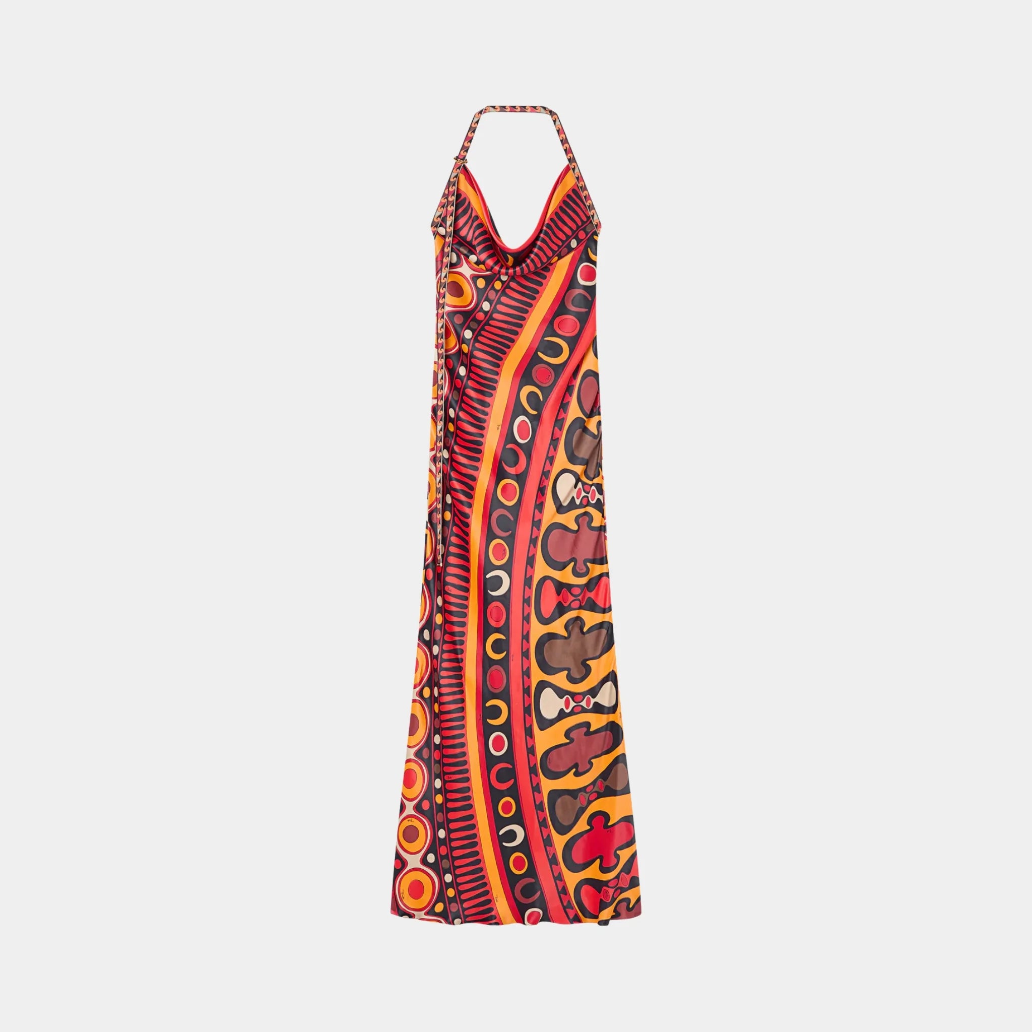 Pucci Soleil Print Satin Dress, Orange Black, Front