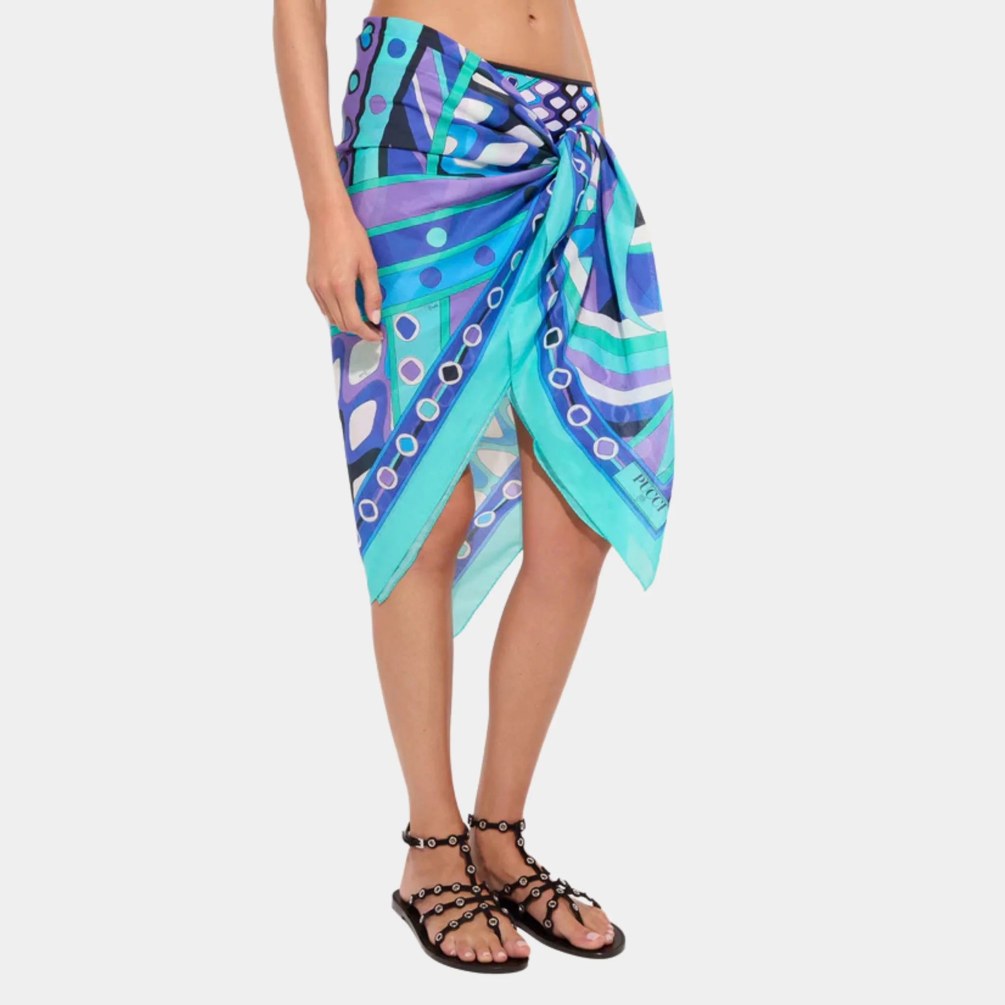 Pucci Vivara Print Cotton Sarong, Turqouise, Model