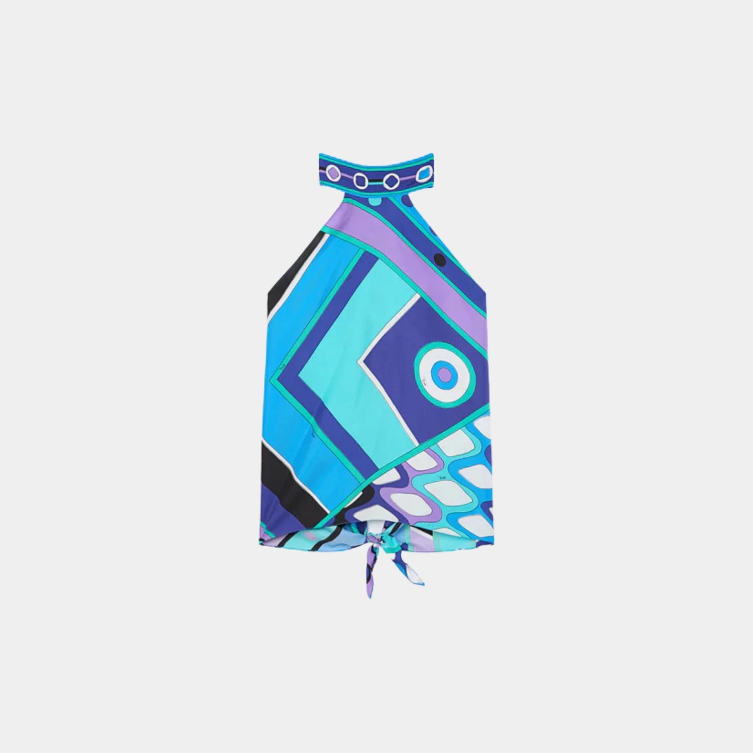 Pucci Vivara Print Foulard Top, Turquoise, Front