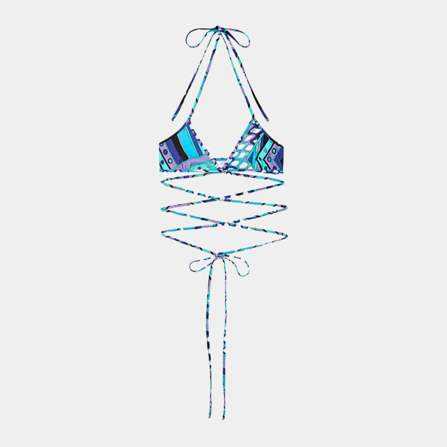 Pucci Vivara Print Triangle Bikini Top, Turquoise, Front
