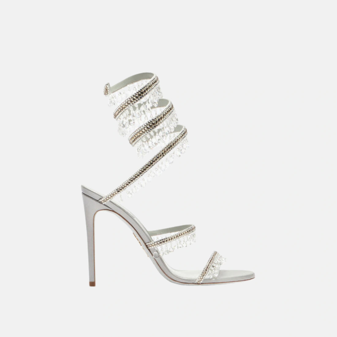 Rene Caovilla Chandelier Sandal 105 In Satin, Silver, Side