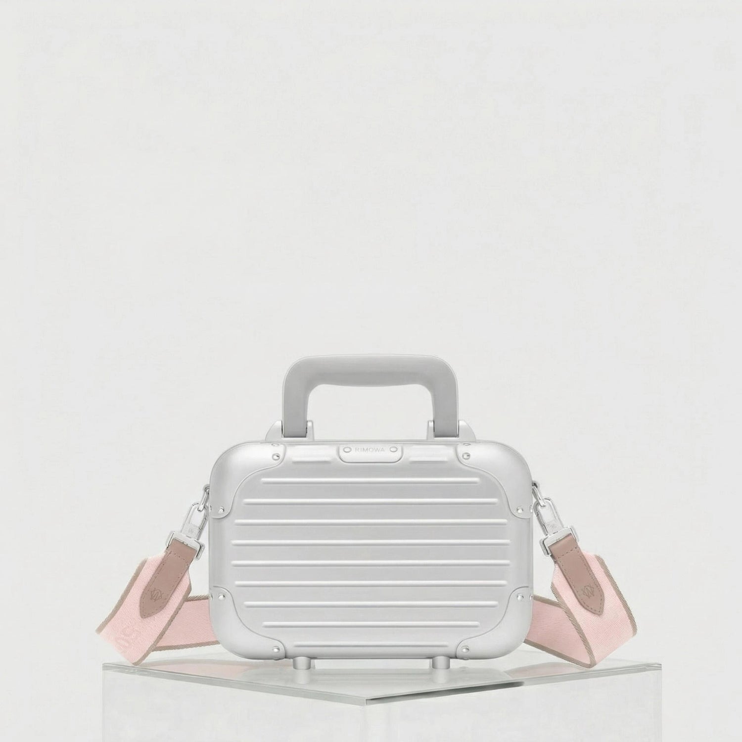 Rimowa Adjustable Shoulder Strap, Pink and Beige with bag, Front