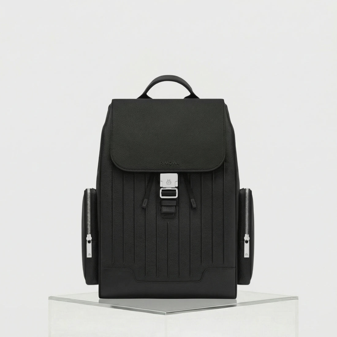 Rimowa Never Still Leather Flap Backpack Large, Black, Front