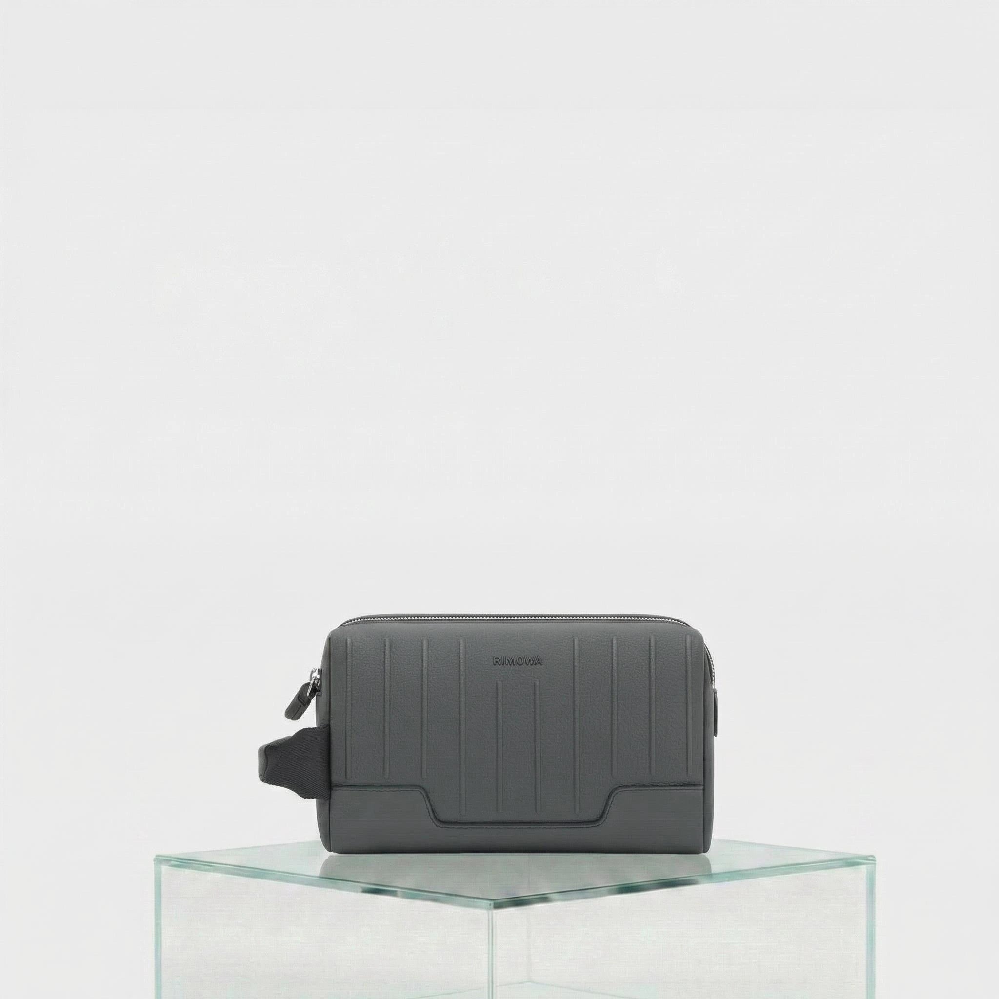 Rimowa Never Still Leather Toiletry Bag, Grey, Front