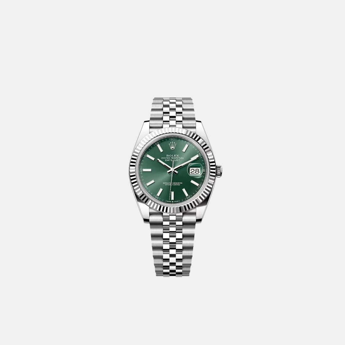 Rolex Datejust 41 126334-0028 Mint Green Dial White Gold Bezel, Front