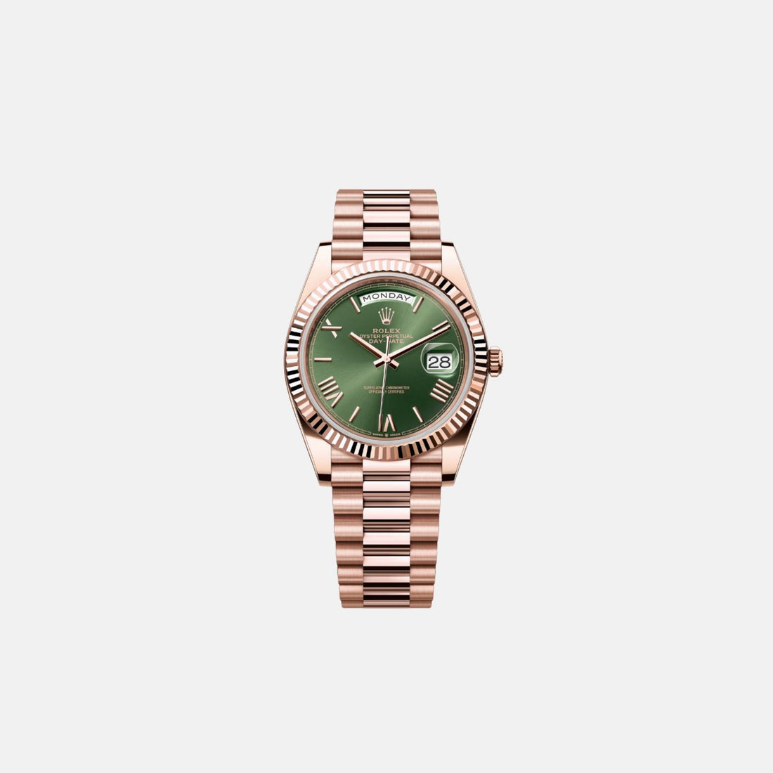 Rolex Day Date 228235 OGRP Olive Dial Rose Gold Jubilee 40mm, Front