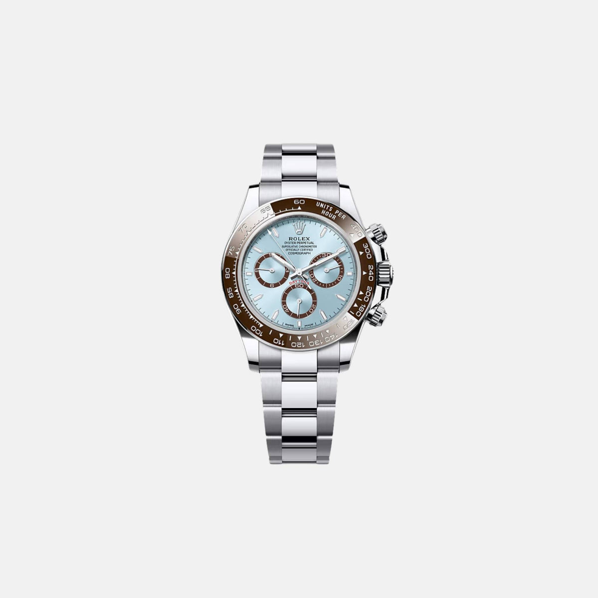 ساعة Rolex Daytona Ref. 126506-0001 بقرص أزرق ثلجي مع إطار Chestnut بلاتين