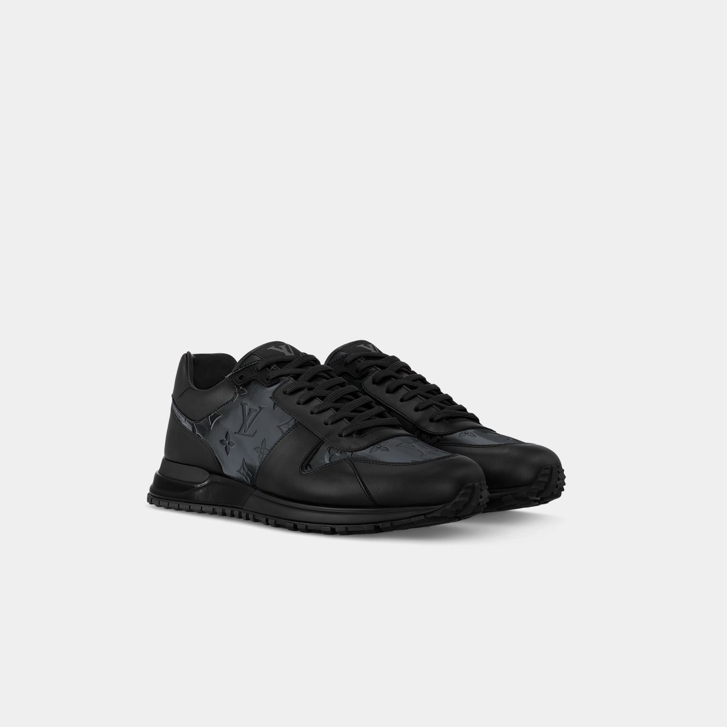 Run Away Trainers Monogram Pattern Calf Leather, Black, Front