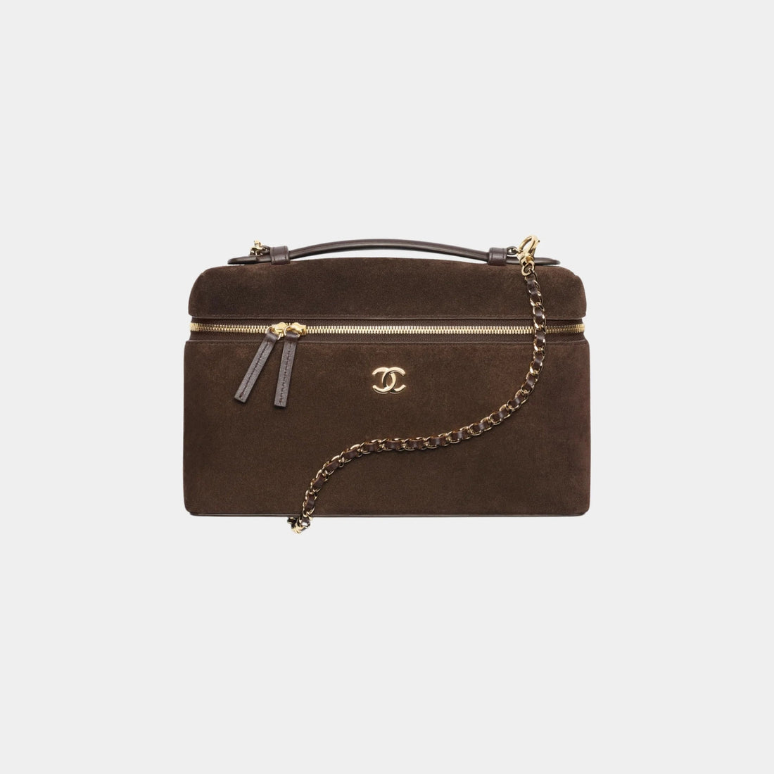 Large Vanity with chain in Dark Brown Suede Calfskin