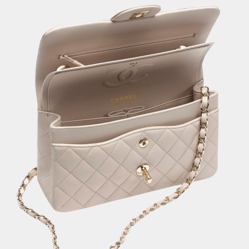 Small Classic Handbag, Fall-Winter 2024/25, Light Beige, Interior View