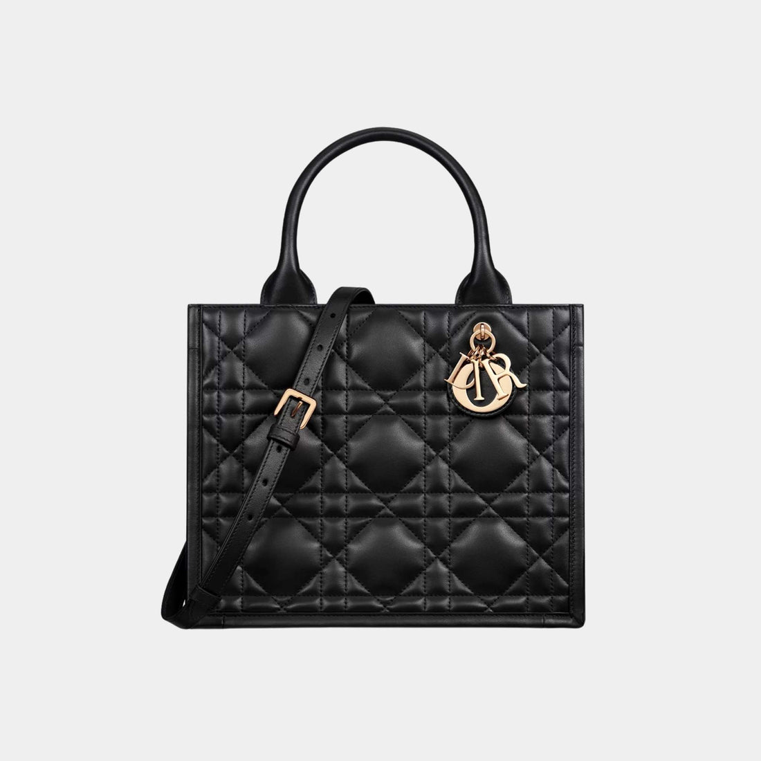 Small Dior Book Tote Macrocannage Calfskin, Black, Front