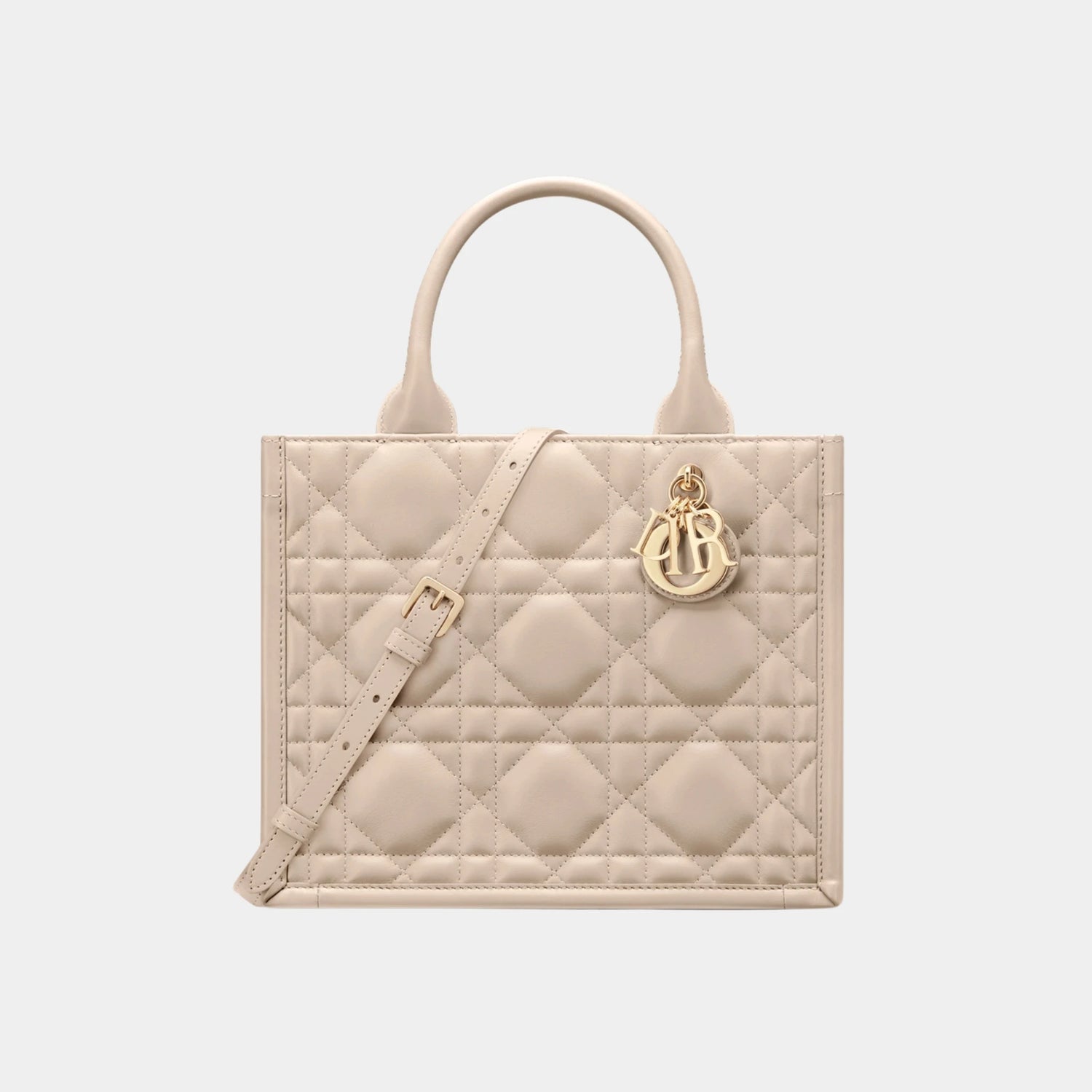 Small Dior Book Tote Macrocannage Calfskin, Powder Beige, Front