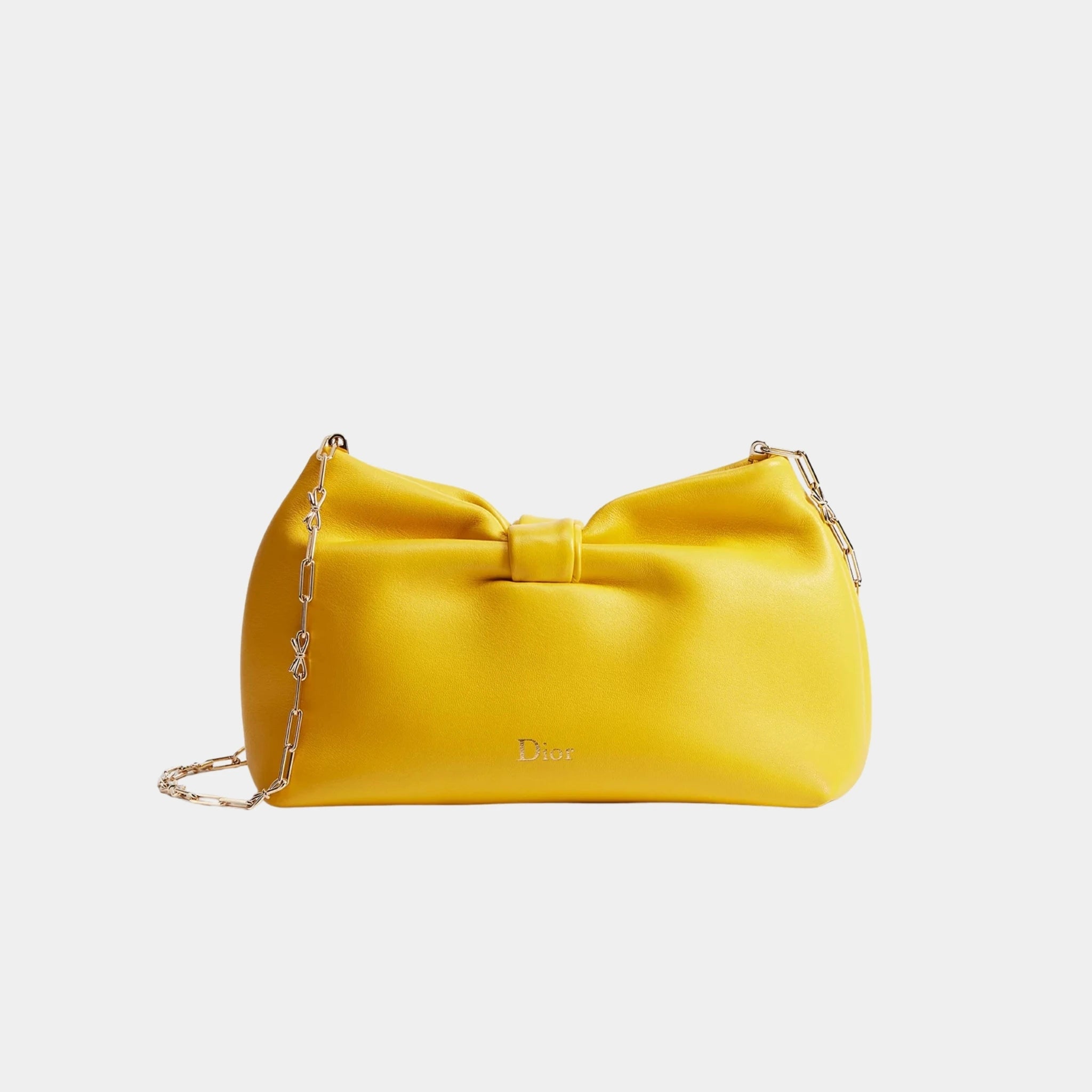 Small Dior Bow Bag in Lambskin, Buttercup, Front