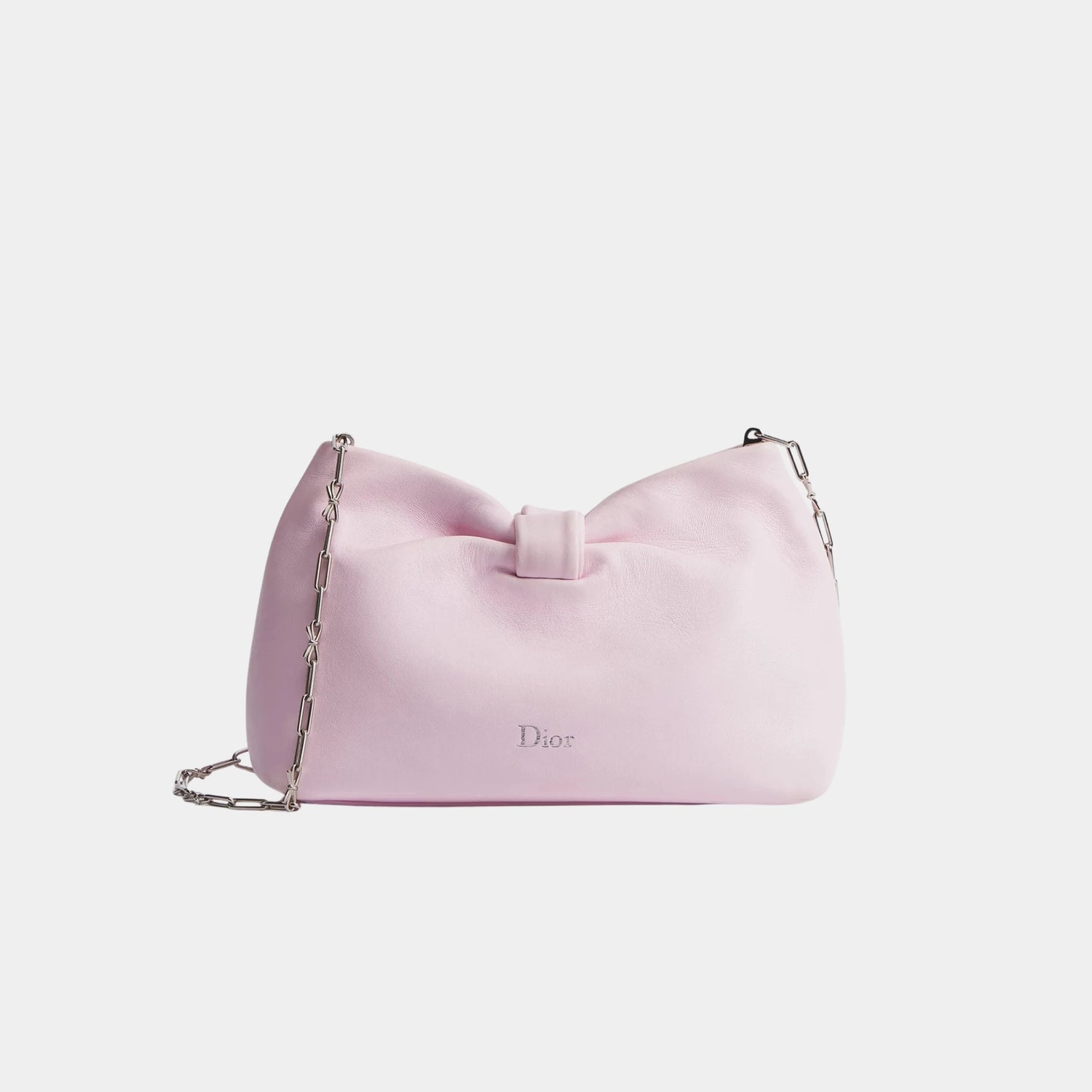 Small Dior Bow Bag in Lambskin, Rose Songe, Front